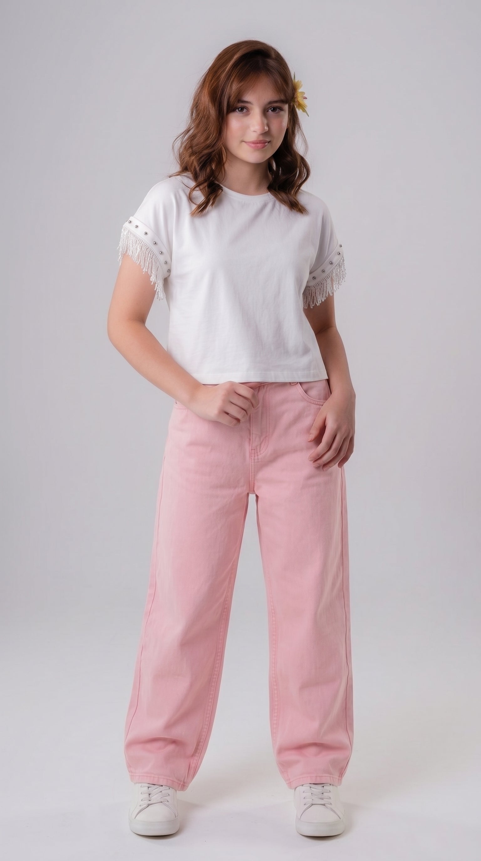Girls' Studded Fringe Short-Sleeve Tee