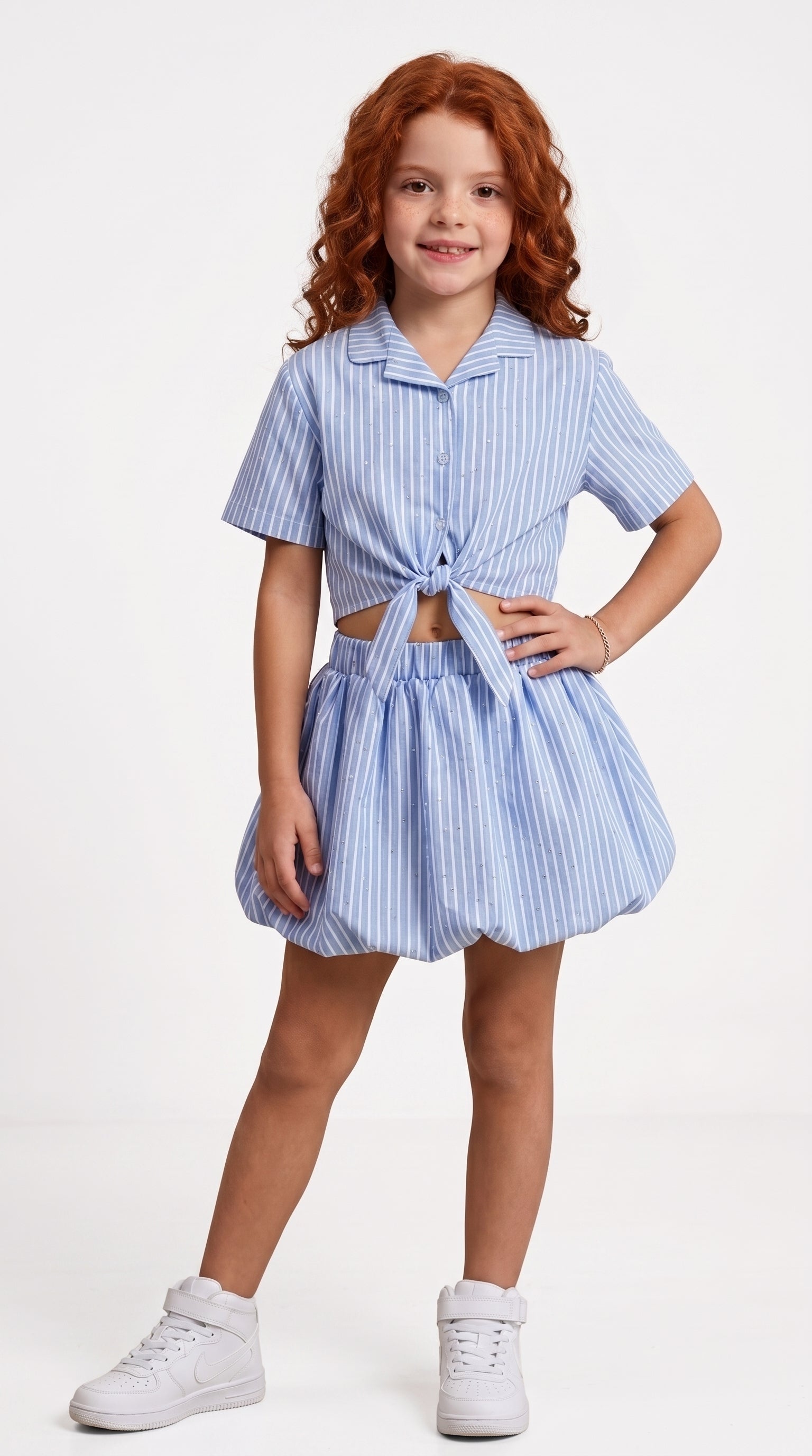 Girls' -Front Shirt and Bubble Skirt Matching Set