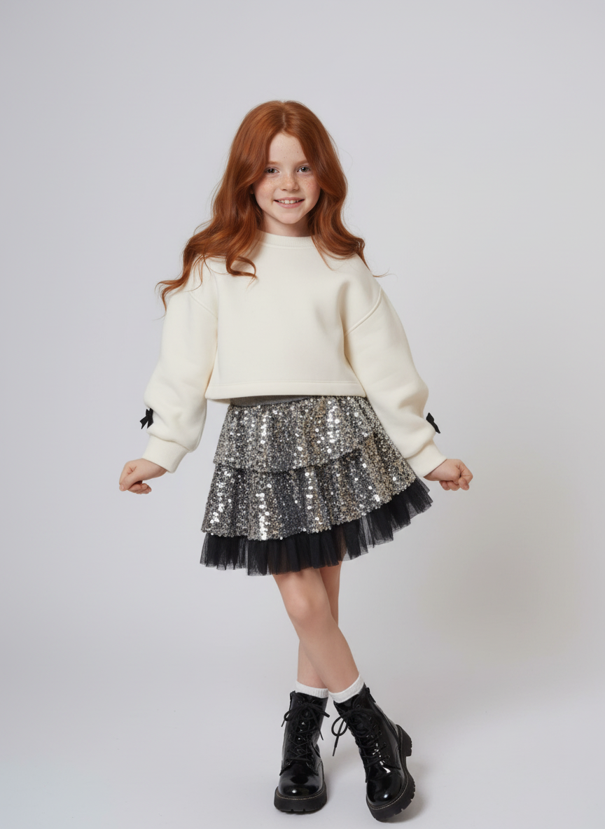Girls' Sparkling Sequin Tiered Skirt