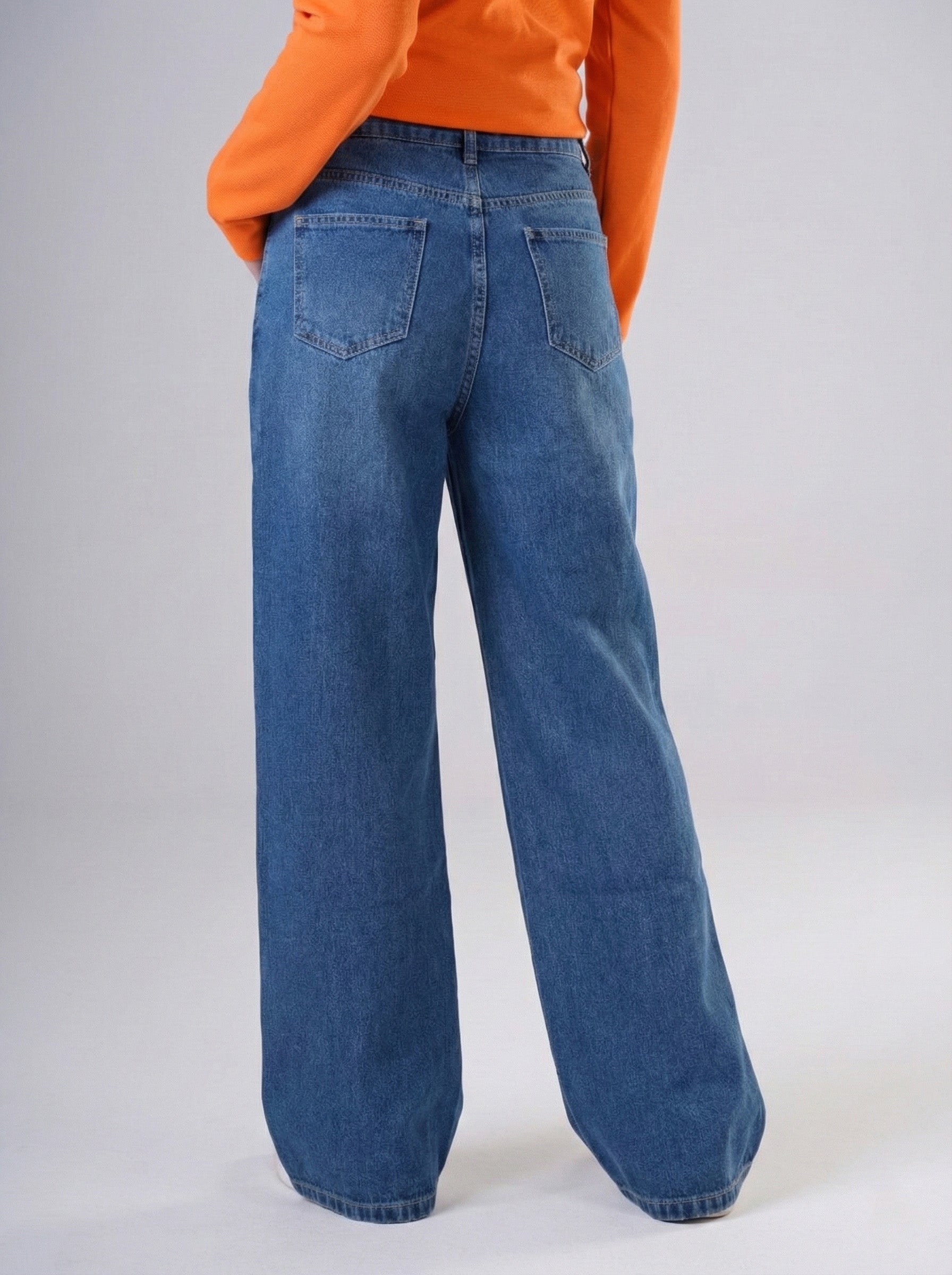 Girls High-Waisted Wide Leg Jeans with Rhinestone Star Detail
