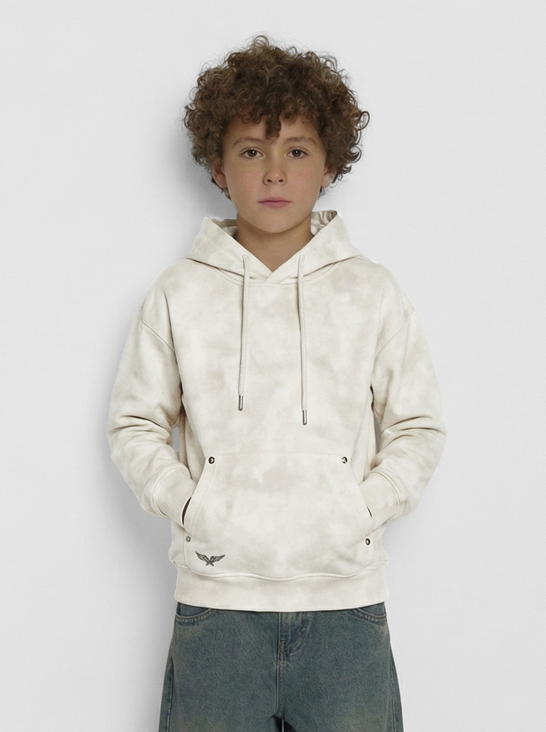 Boys Stone Washed Fleece Hoodie with Rivet Accents