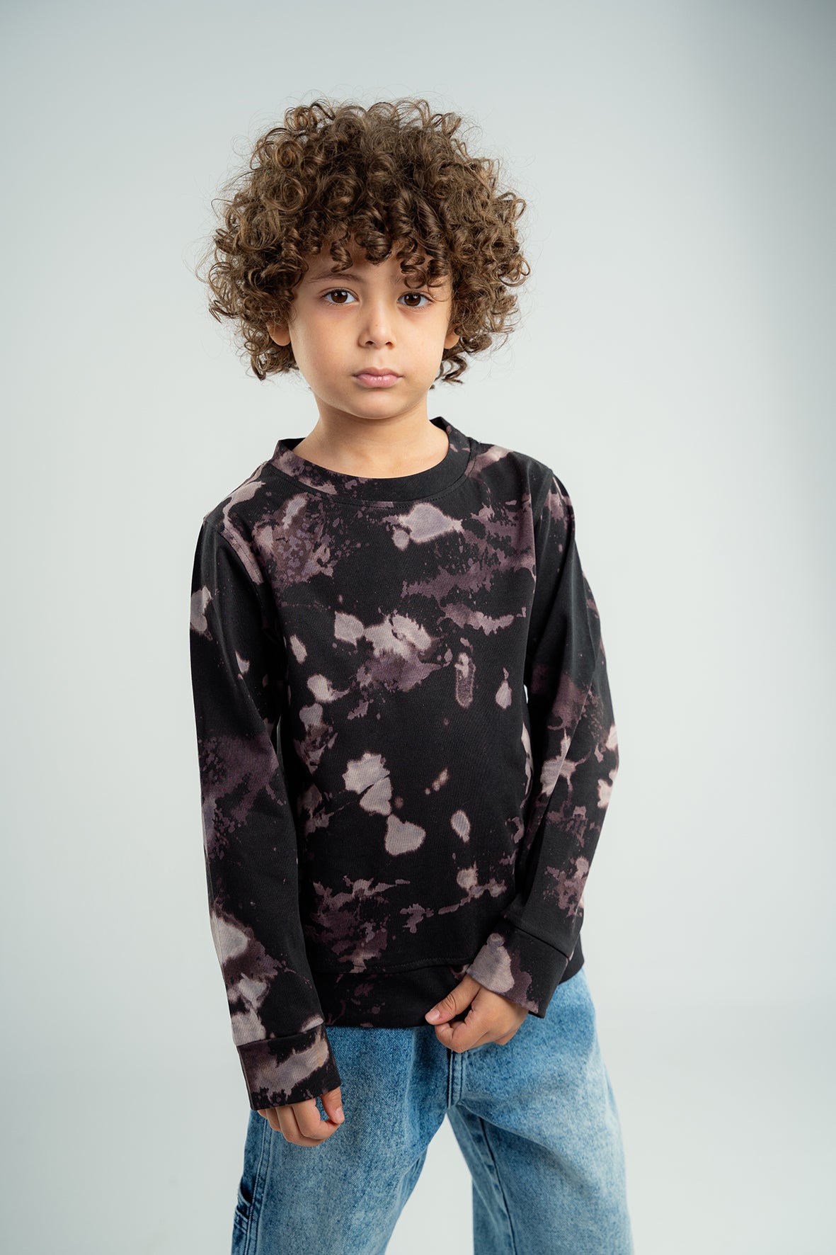 Boys Tie Dye Black Crew Neck Sweatshirt