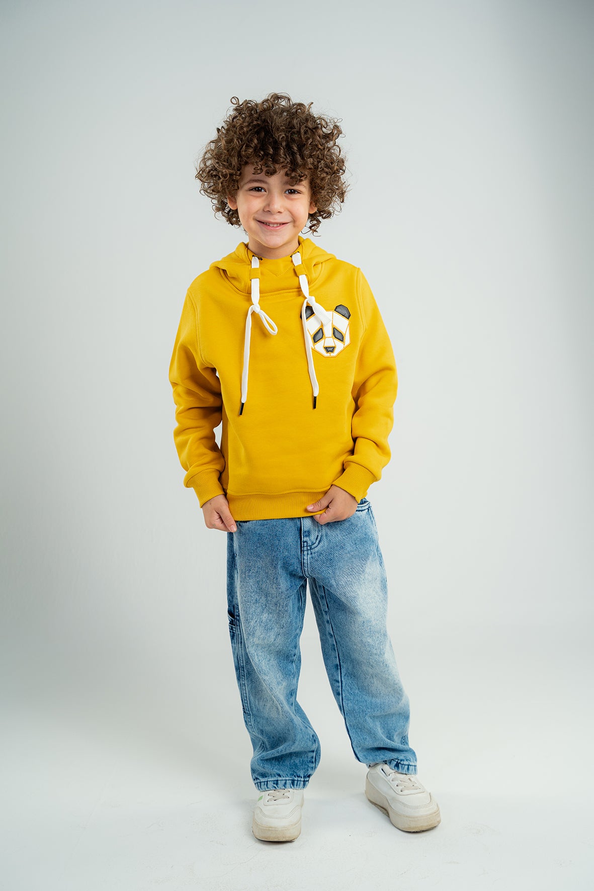 Boys Yellow Hoodie with Panda Face Embroidered