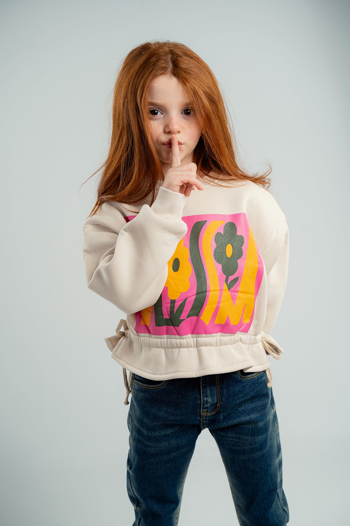 Girls Light Pink Sweatshirt With Blossom Printed