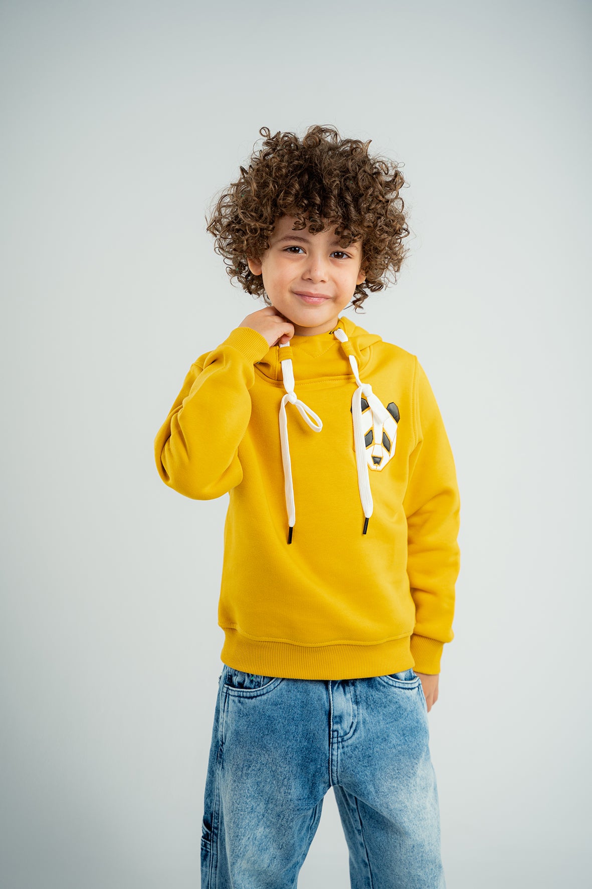 Boys Yellow Hoodie with Panda Face Embroidered