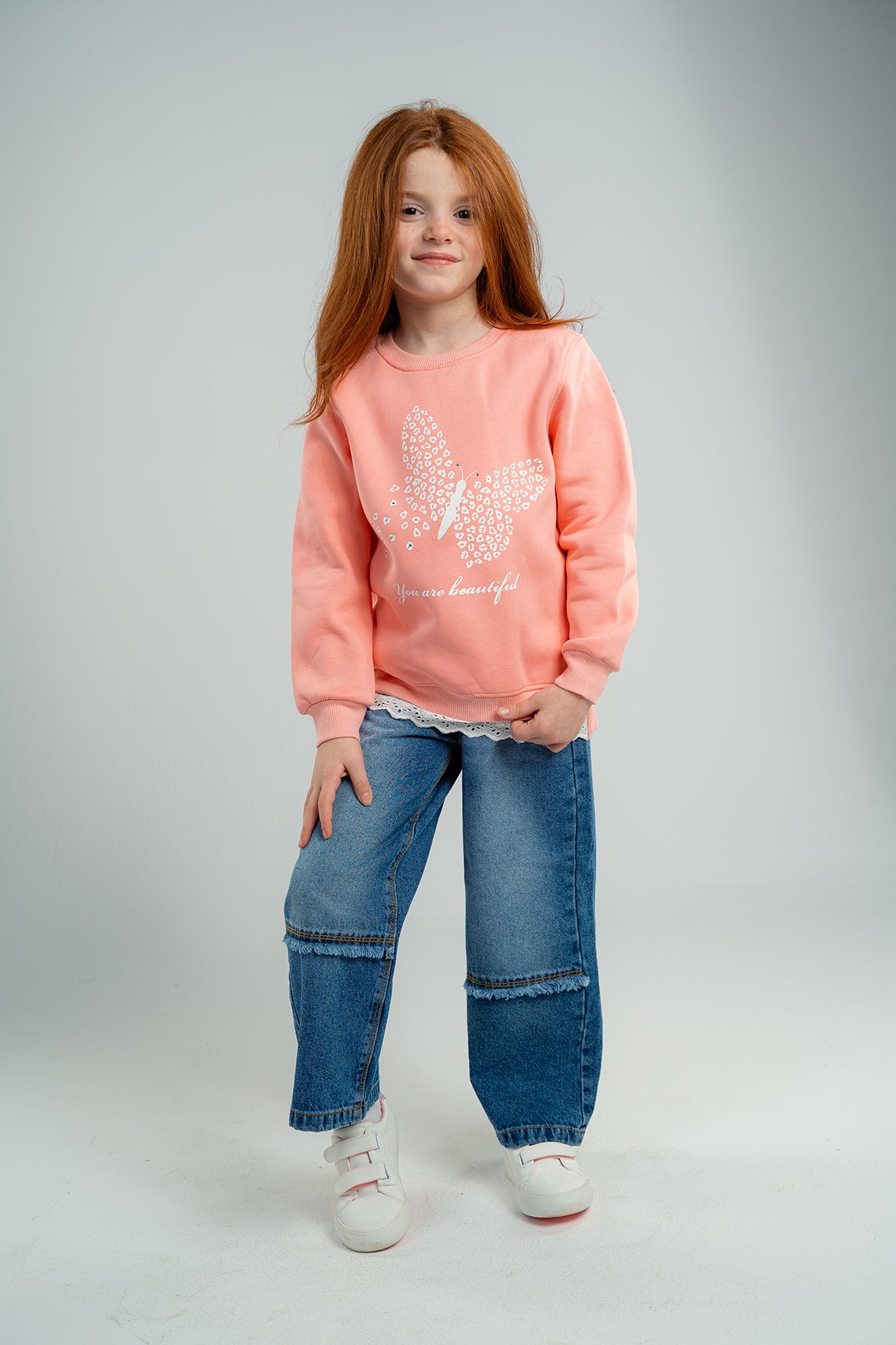 Girls Pink Printed Crewneck Sweatshirt