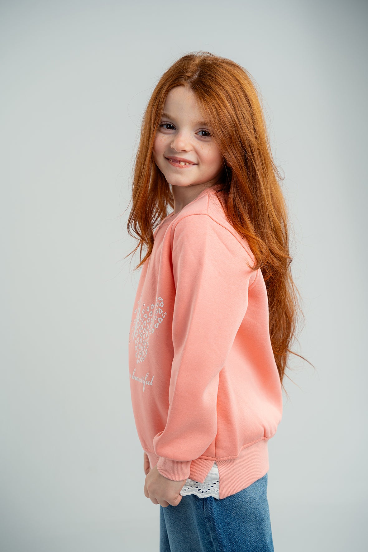 Girls Pink Printed Crewneck Sweatshirt