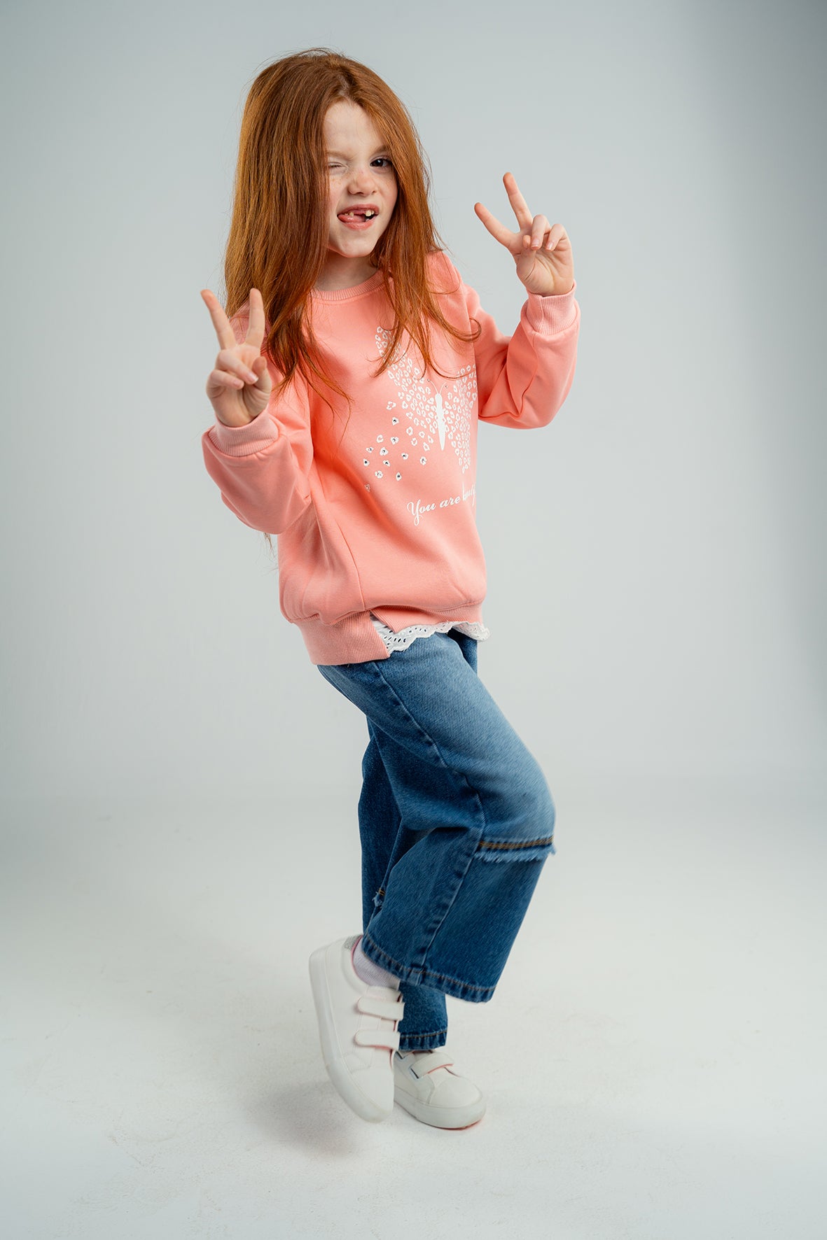 Girls Pink Printed Crewneck Sweatshirt