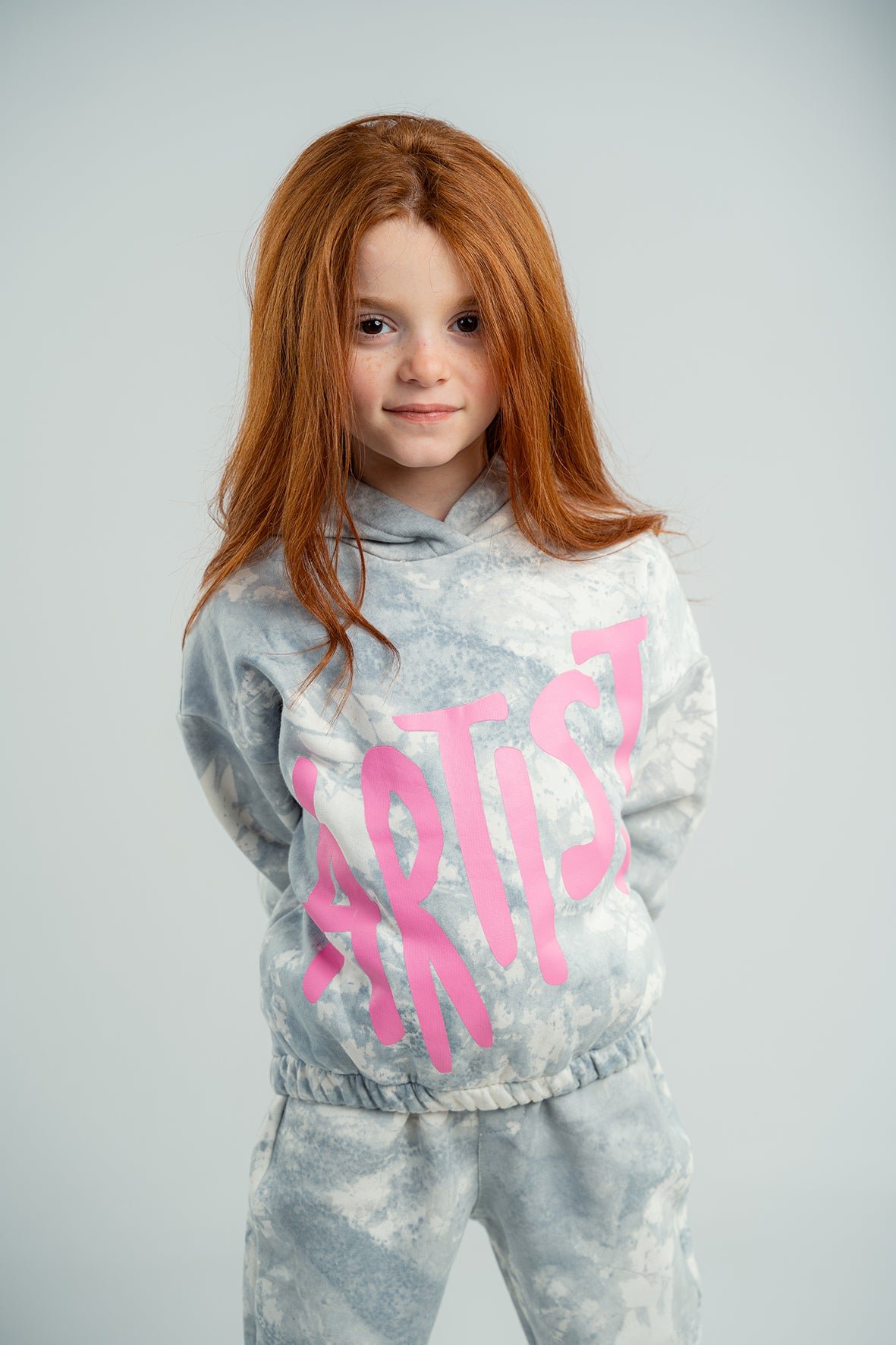 Girls Tie Dye Gray Pajama Cropped Hoodie with Joggers