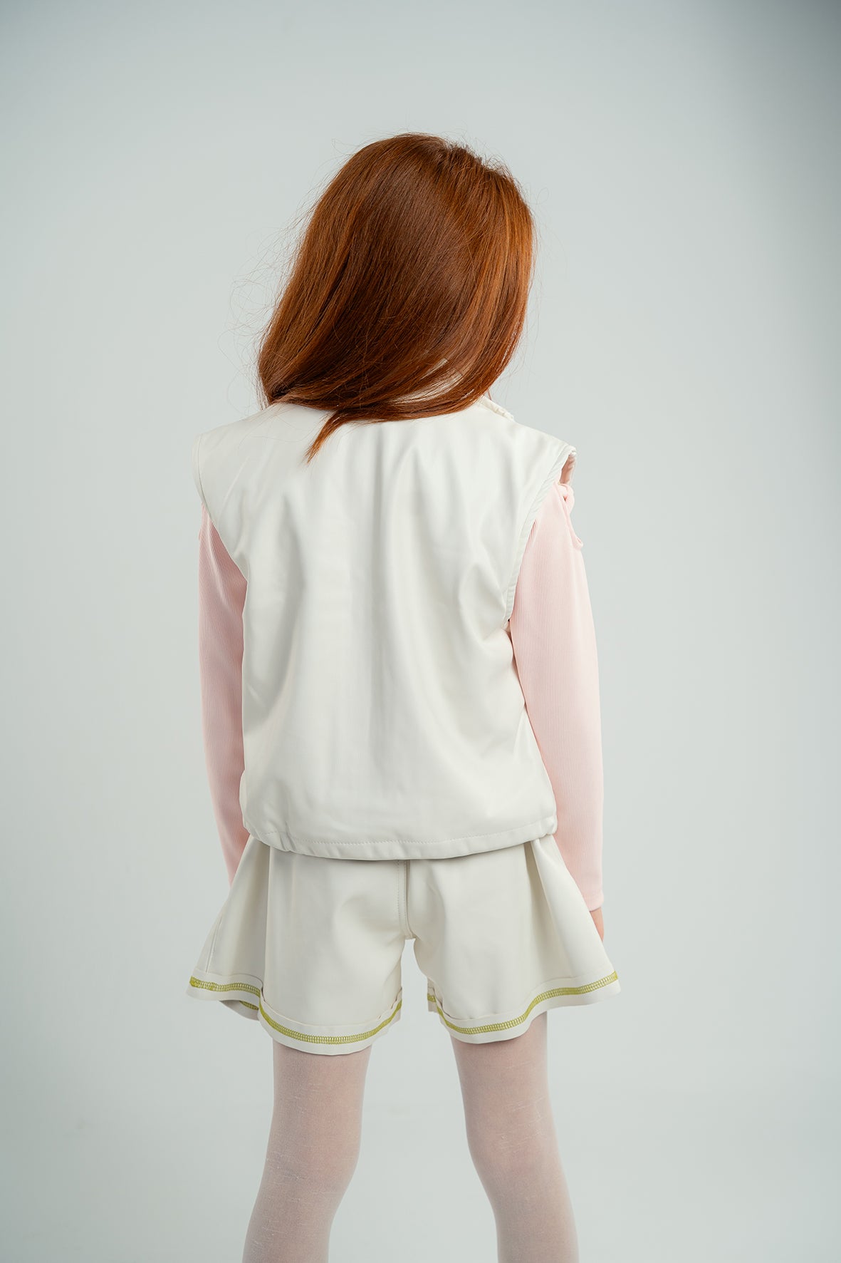 Girls White Leather Contrast Stitch Shorts