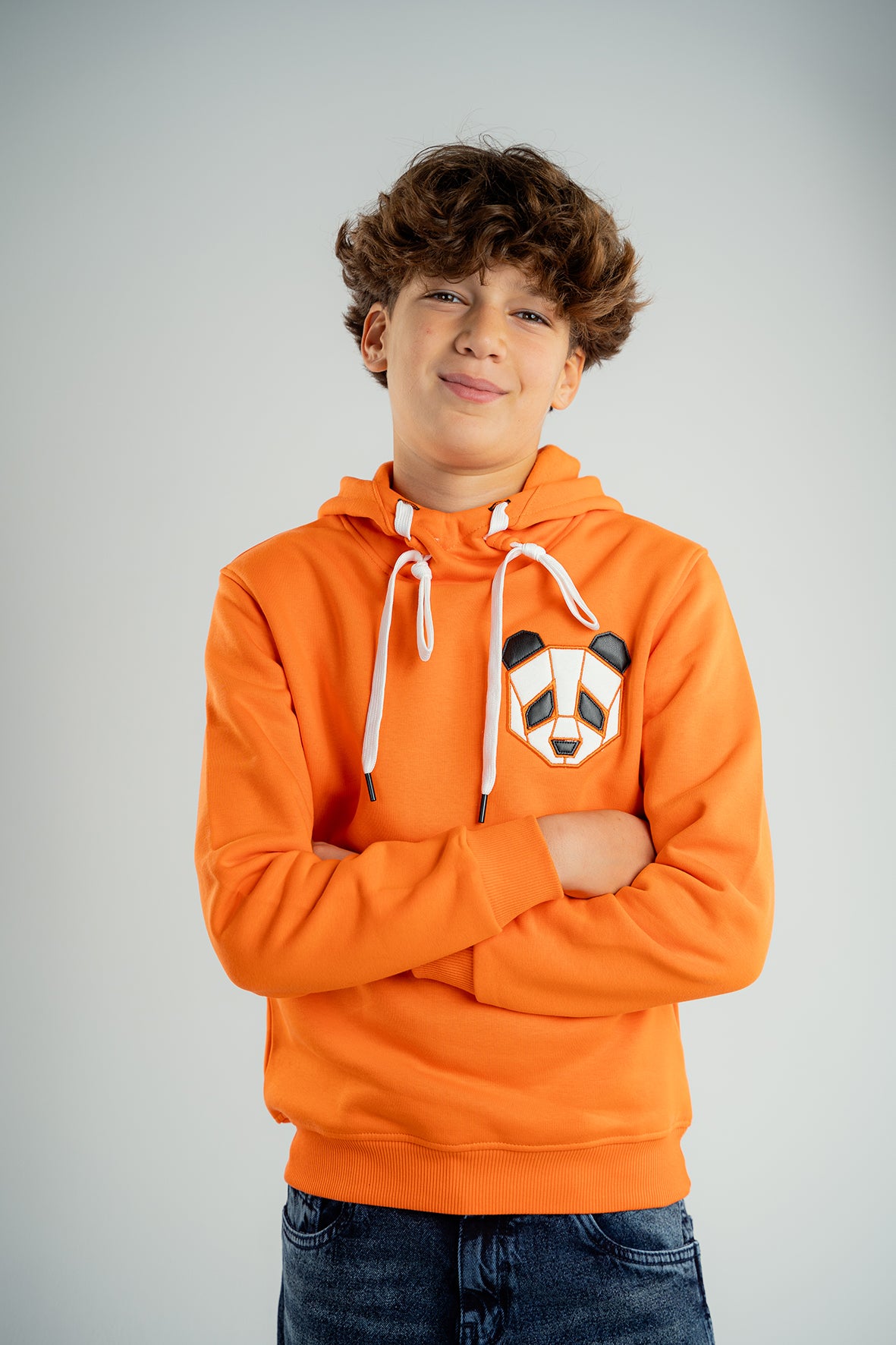 Boys Orange Hoodie with Panda Face Embroidered