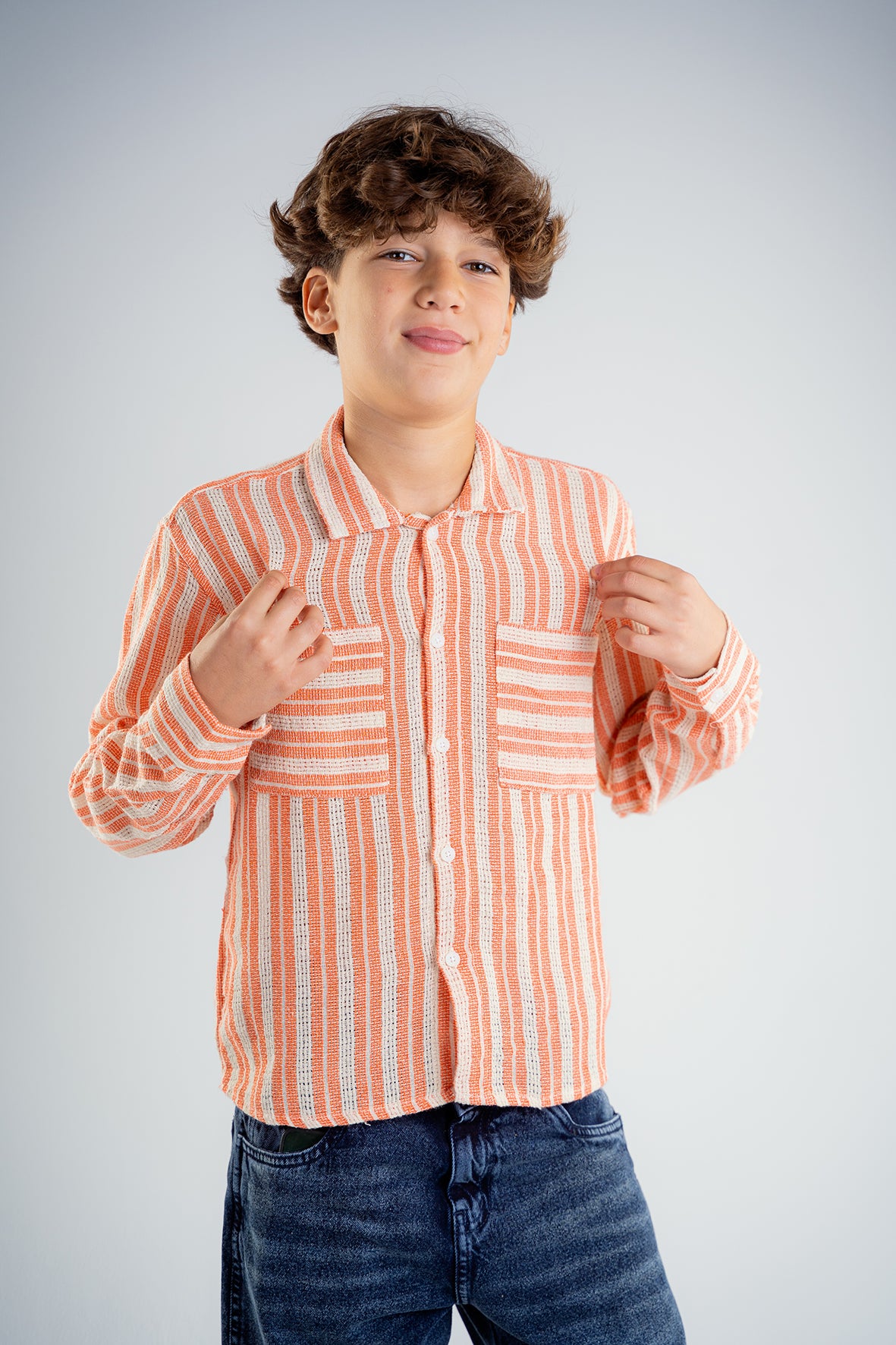 Boys Casual Orange Striped Long Sleeve Shirt