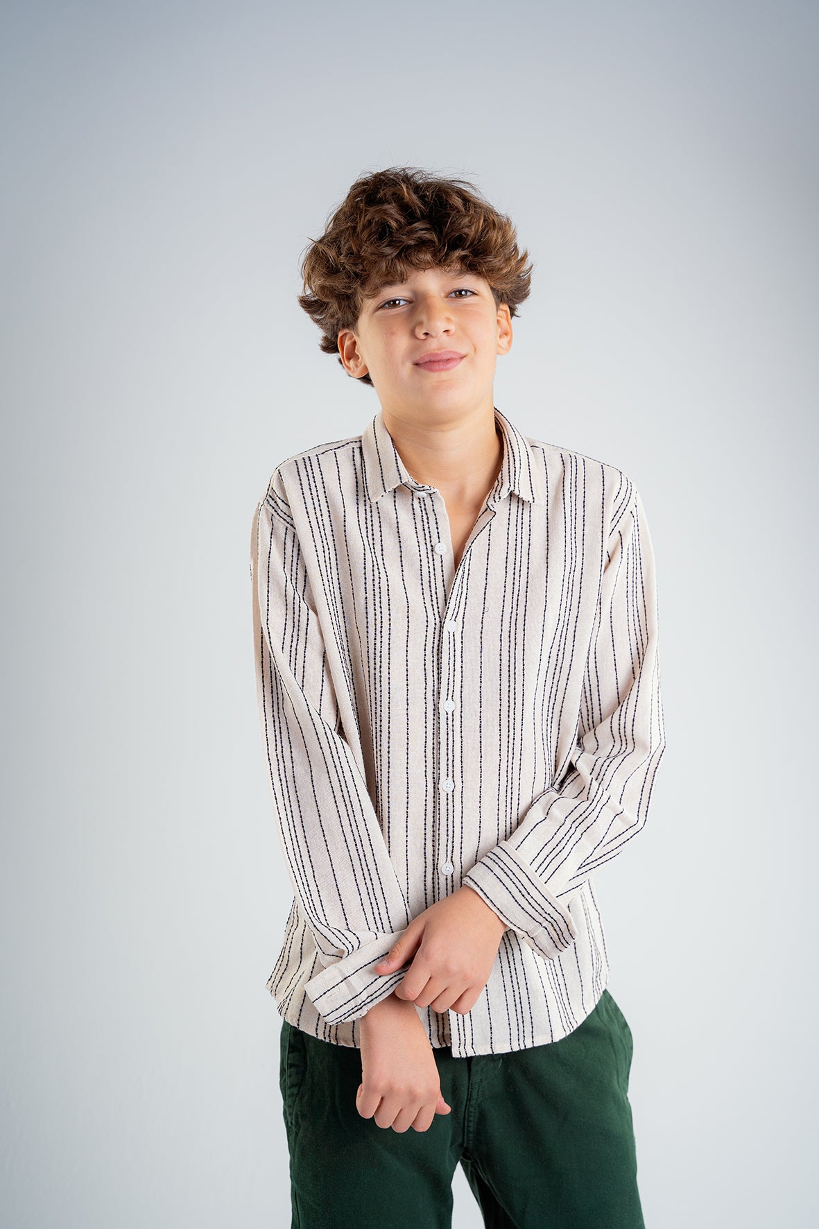 Boys Long Sleeve Textured Stripe Shirt