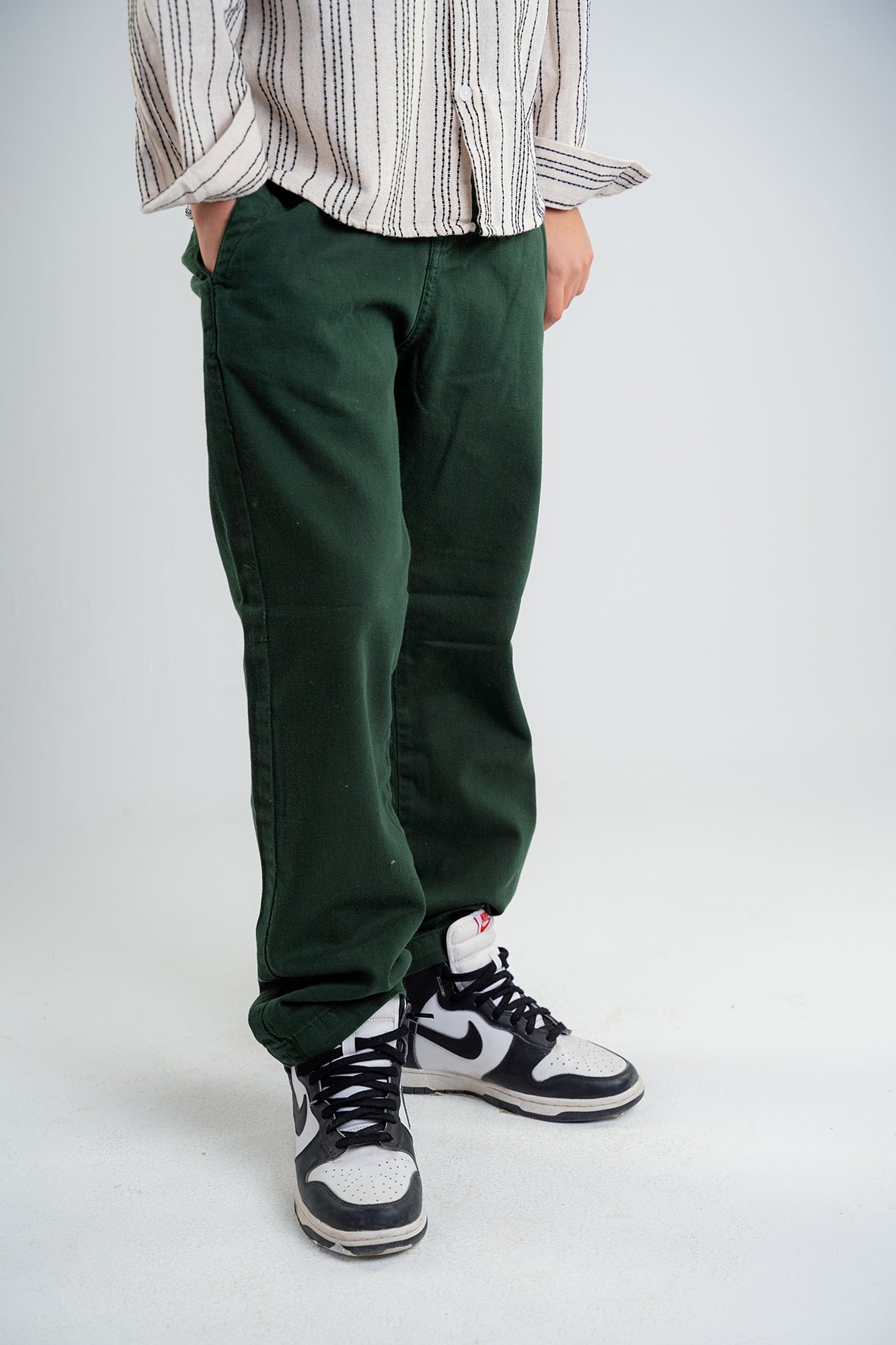 Boys Dark Olive Straight Fit Trousers