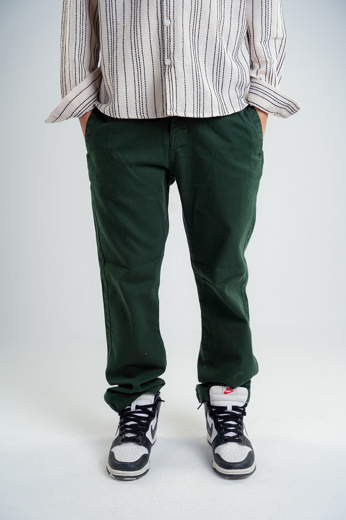 Boys Dark Olive Straight Fit Trousers