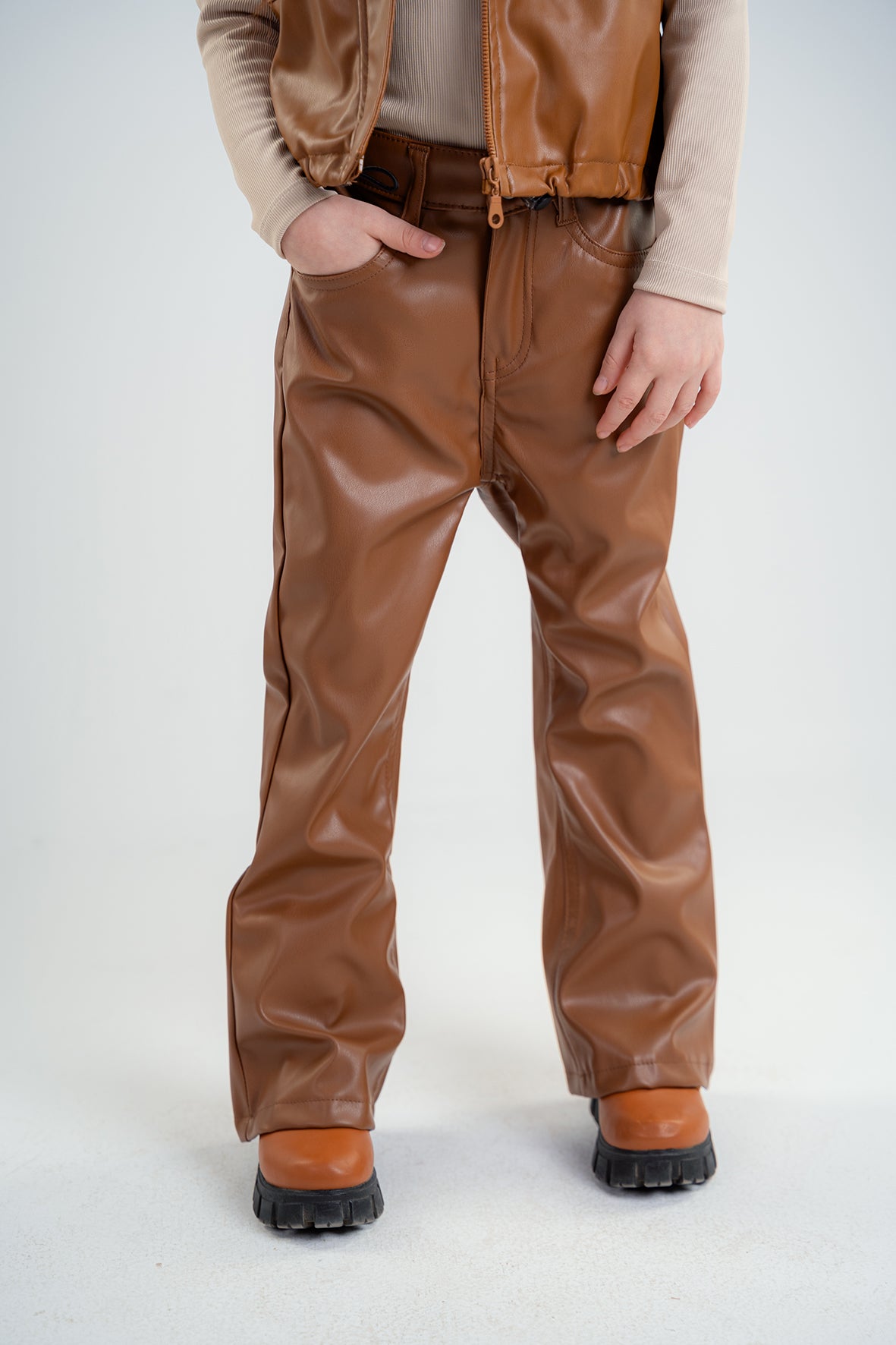 Girls Brown Leather trousers