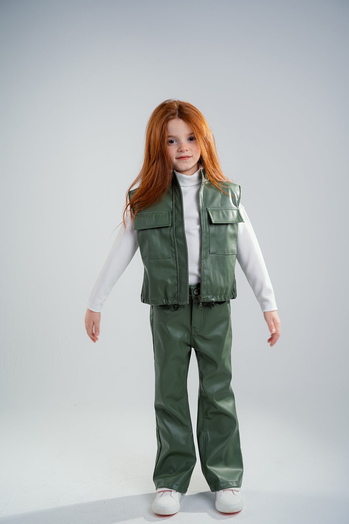 Girls Olive Leather trousers