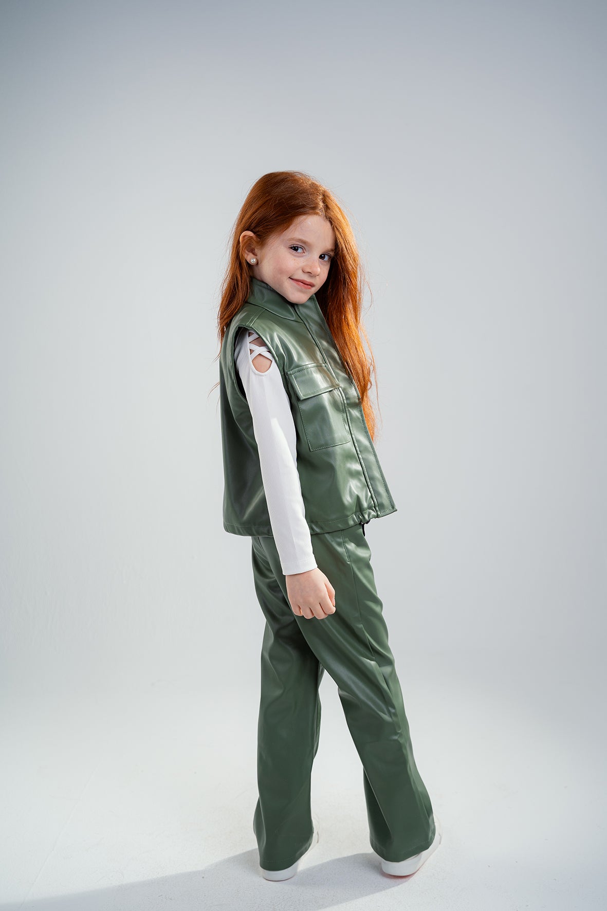 Girls Olive Leather trousers