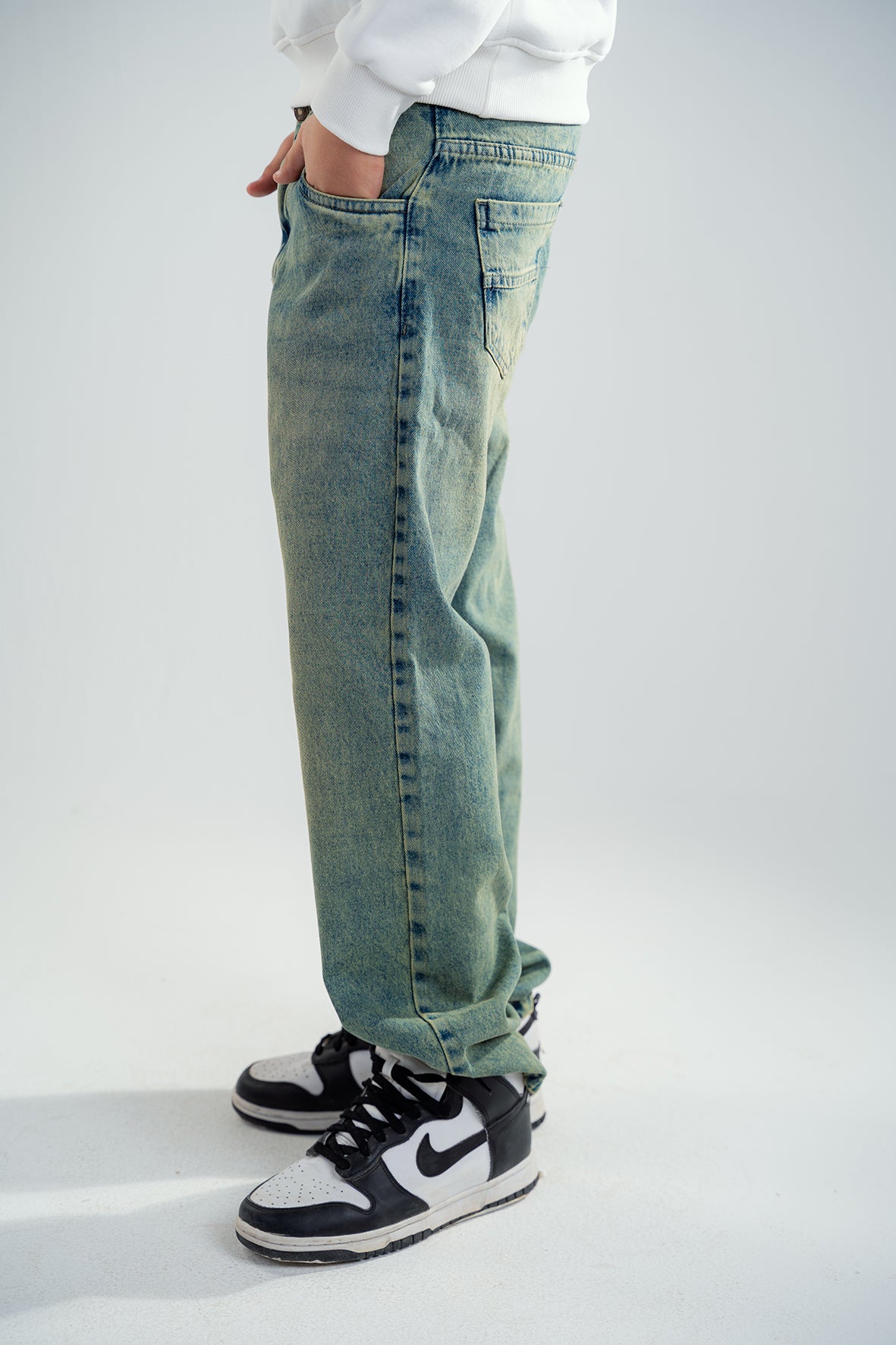 Boys Baggy Fit Greenish Blue Denim Jeans