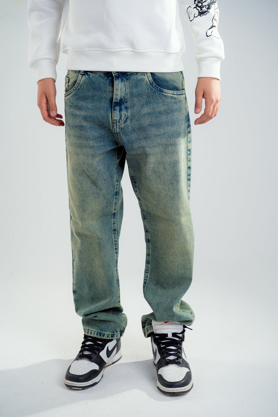 Boys Baggy Fit Greenish Blue Denim Jeans