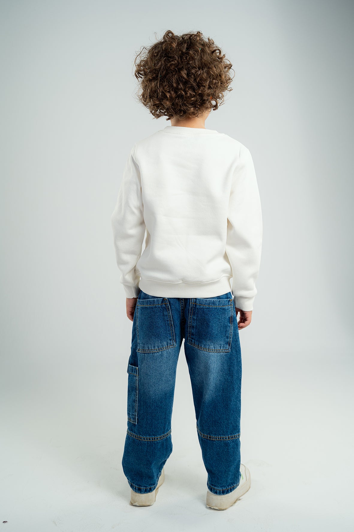 Boys Printed White Fleece Sweatshirt With Pocket