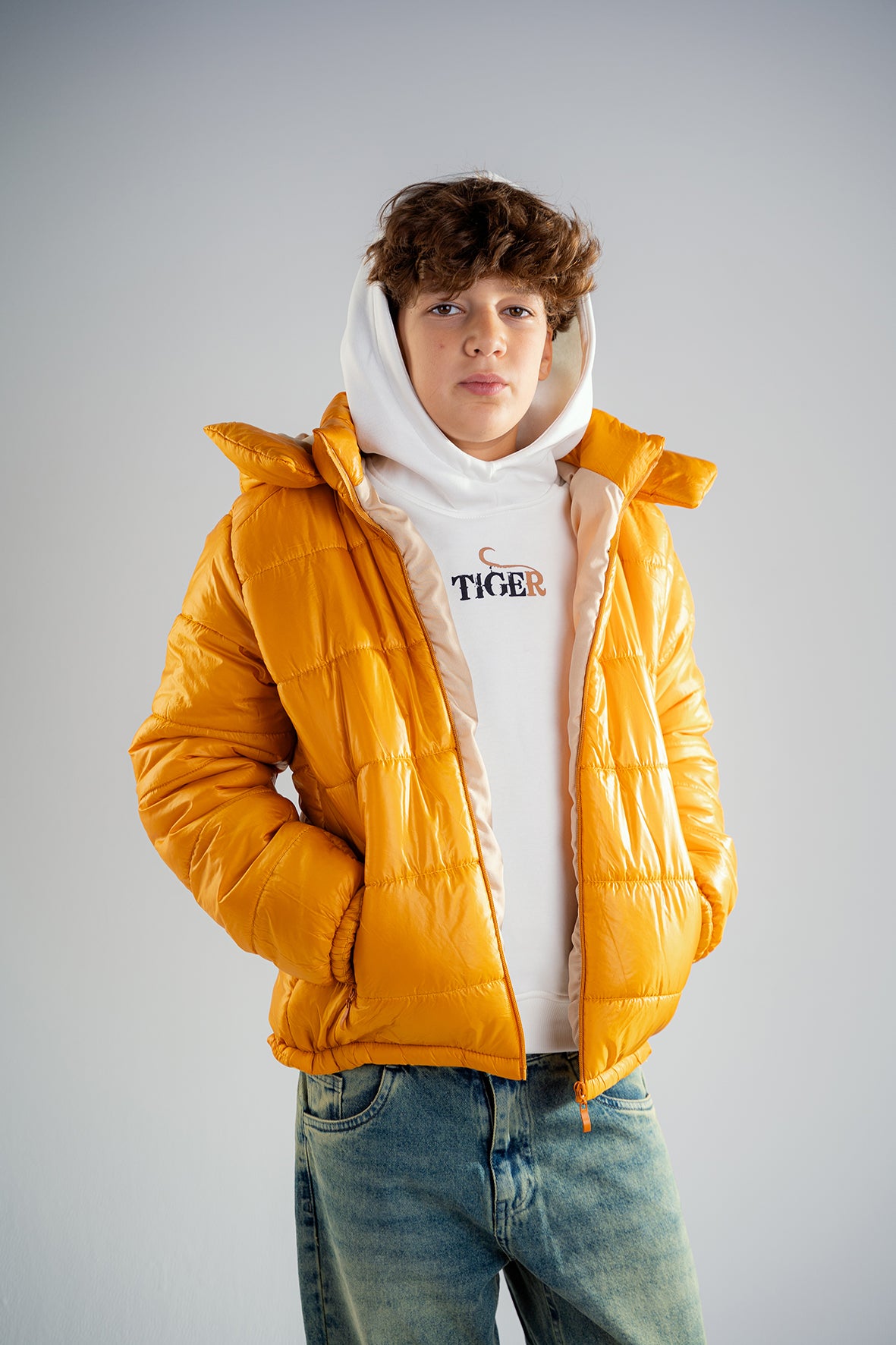 Boys Yellow Puffer Down Jacket With Hood