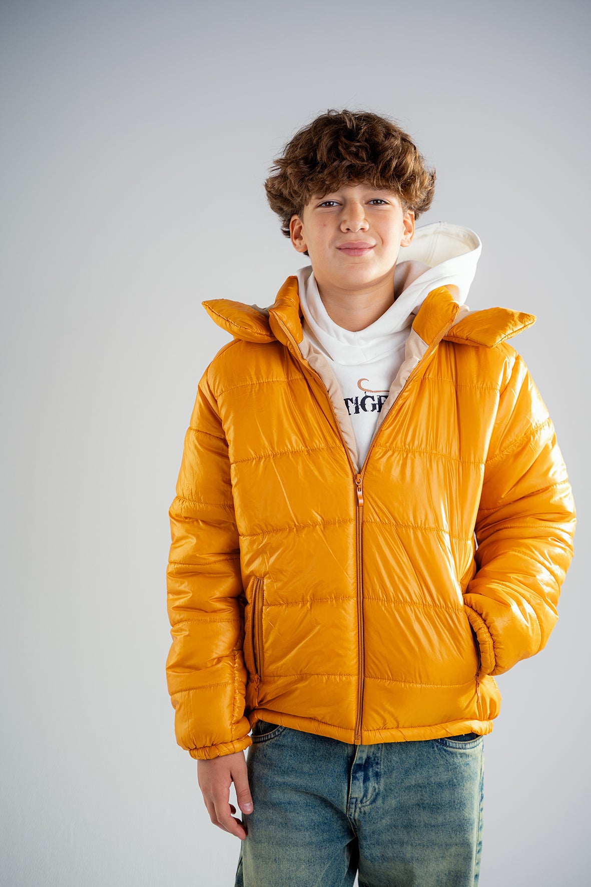 Boys Yellow Puffer Down Jacket With Hood