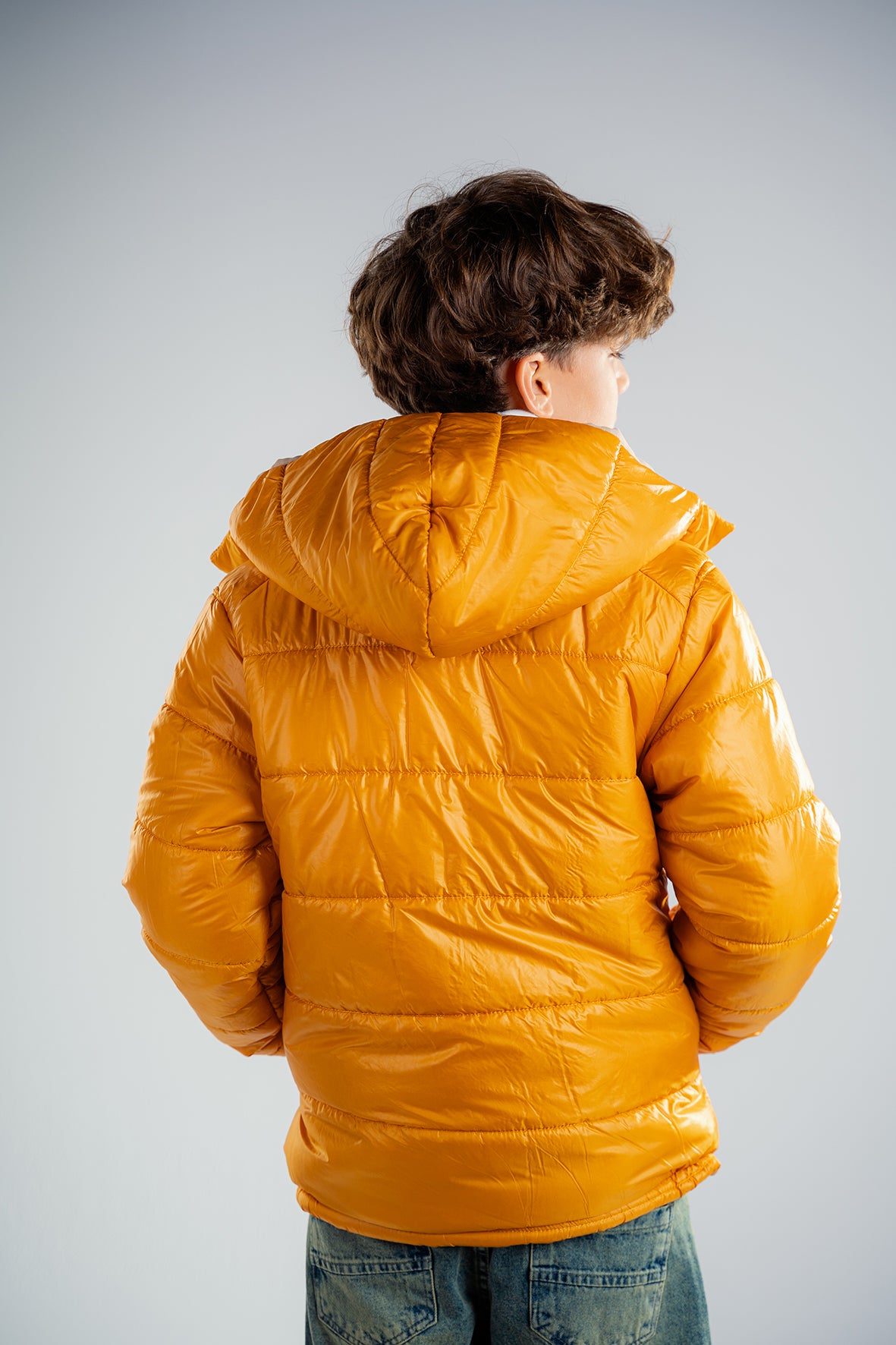 Boys Yellow Puffer Down Jacket With Hood