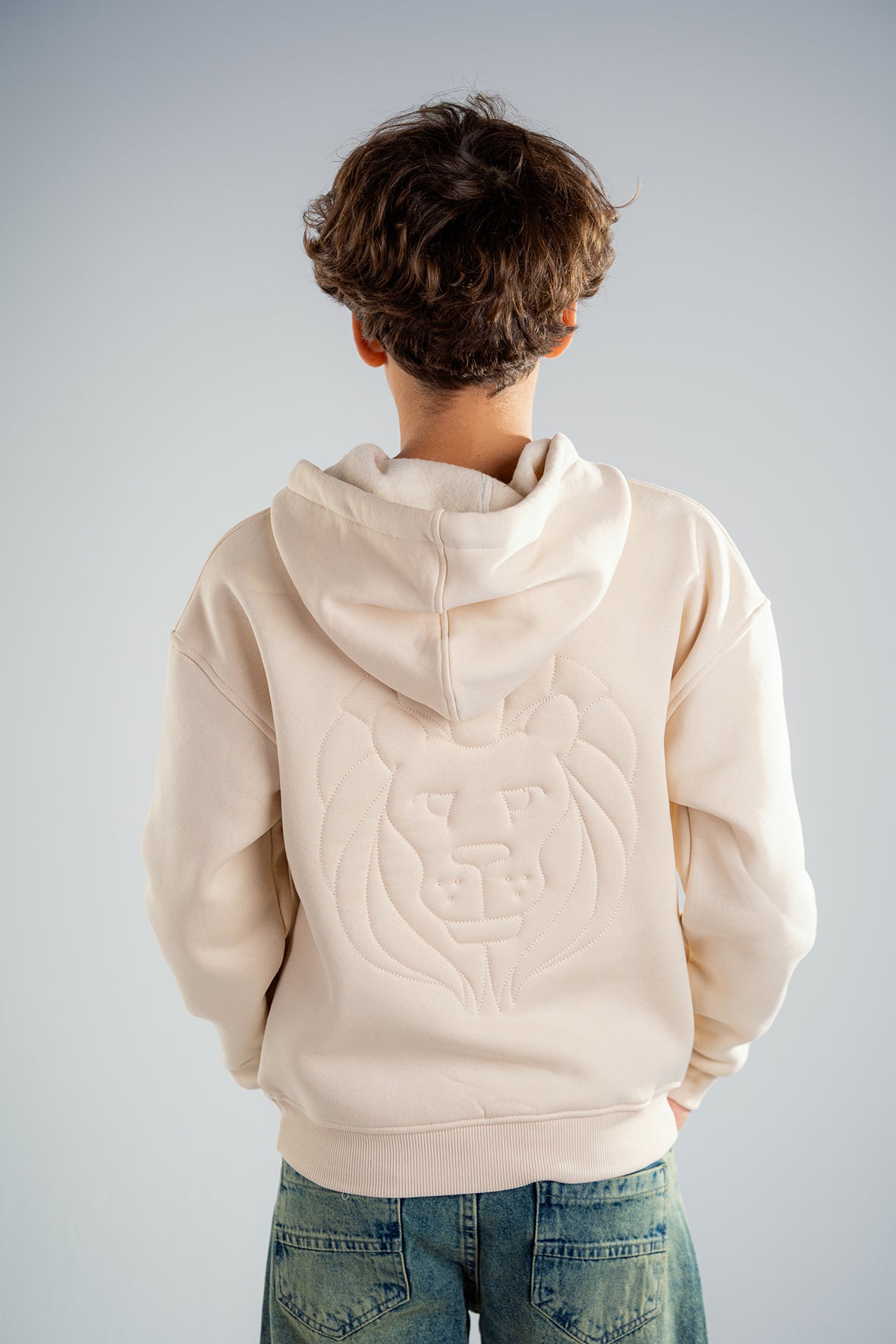 Boys Essential Hoodie with Embossed Lion Back