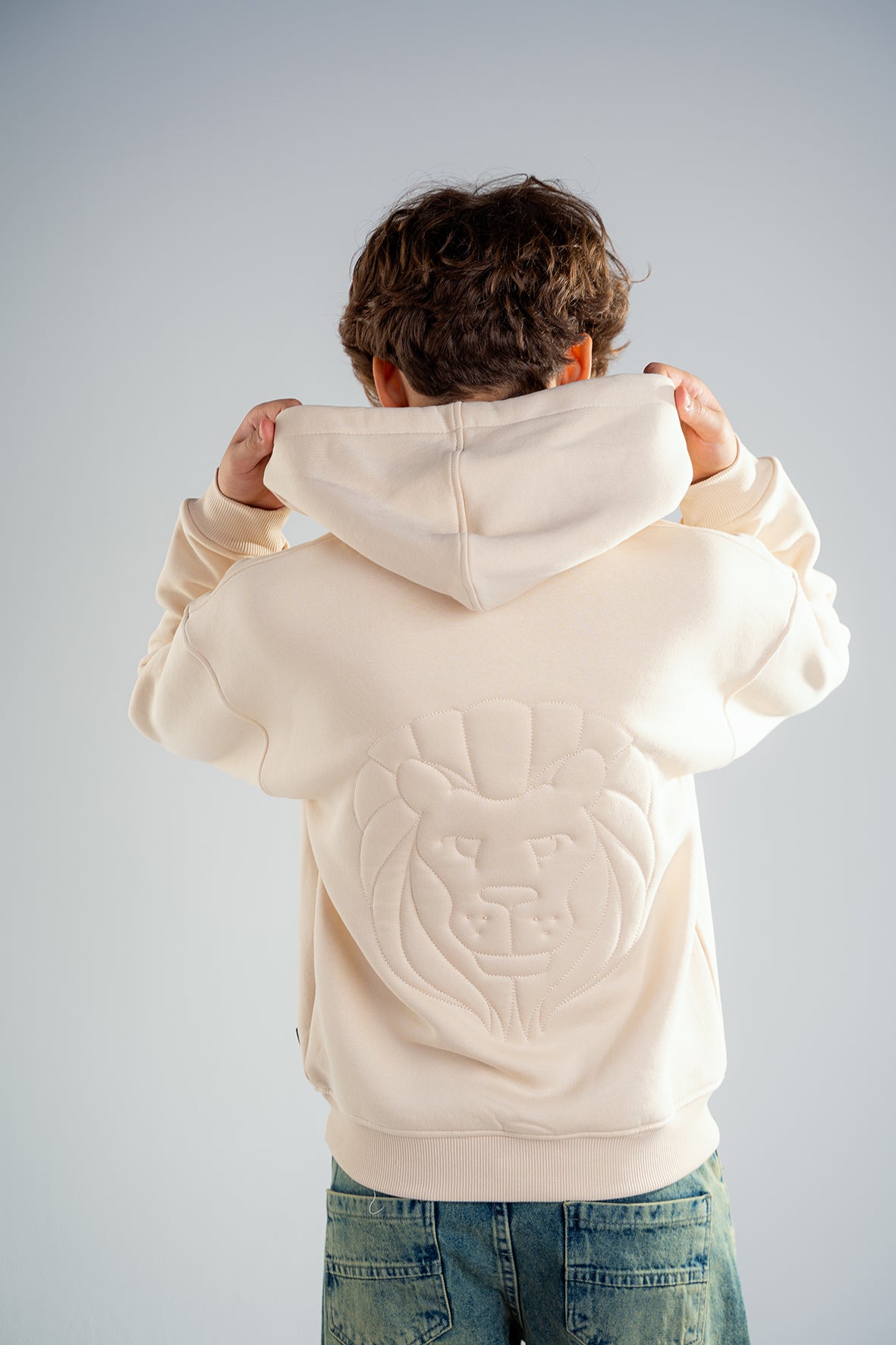 Boys Essential Hoodie with Embossed Lion Back