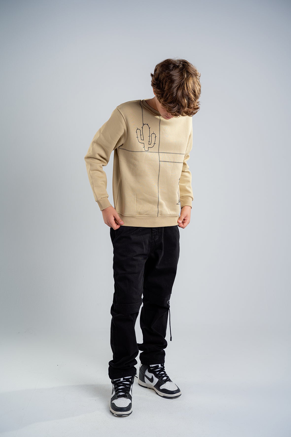 Boys Printed Beige Fleece Sweatshirt