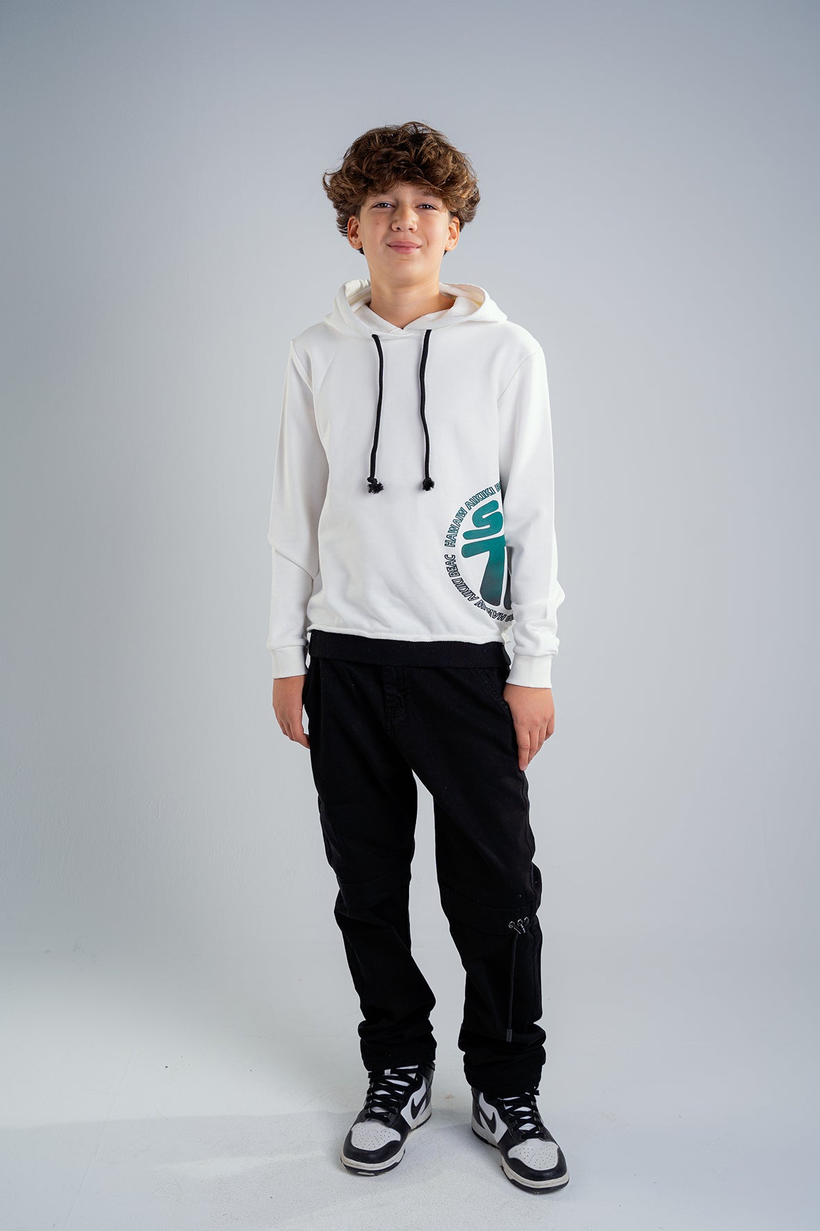 Boys White Hoodie With Print