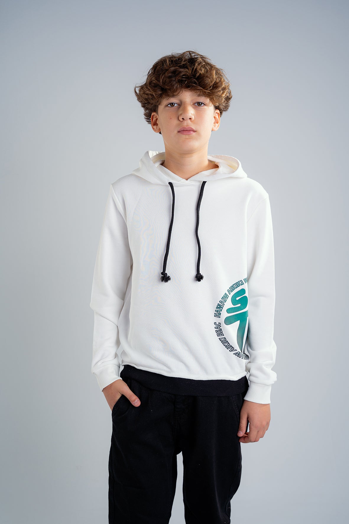 Boys White Hoodie With Print