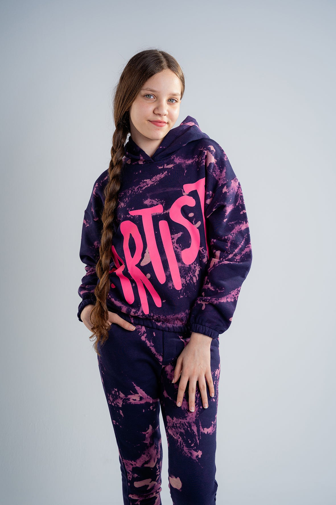 Girls Tie Dye Navy Pajama Cropped Hoodie with Joggers