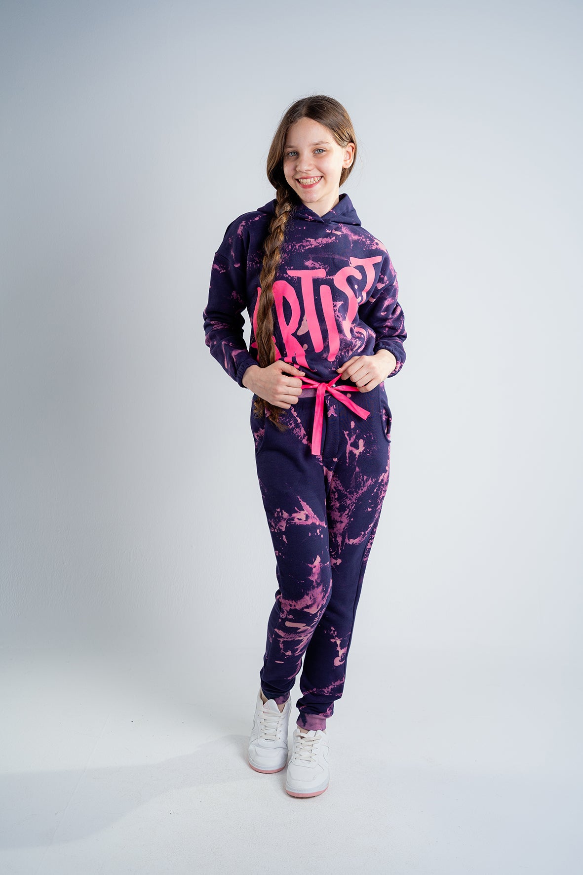 Girls Tie Dye Navy Pajama Cropped Hoodie with Joggers