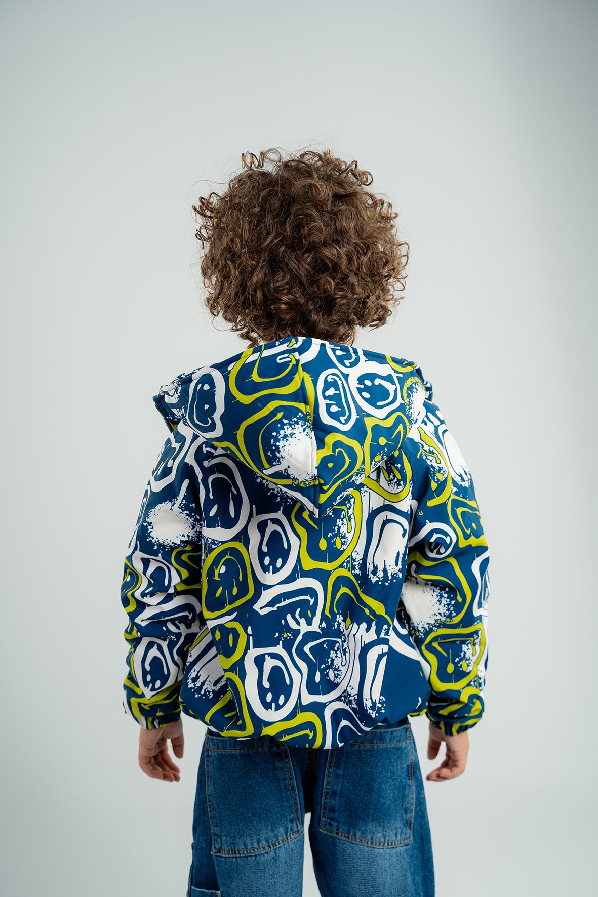 Boys Blue Smiley Face Print Jacket