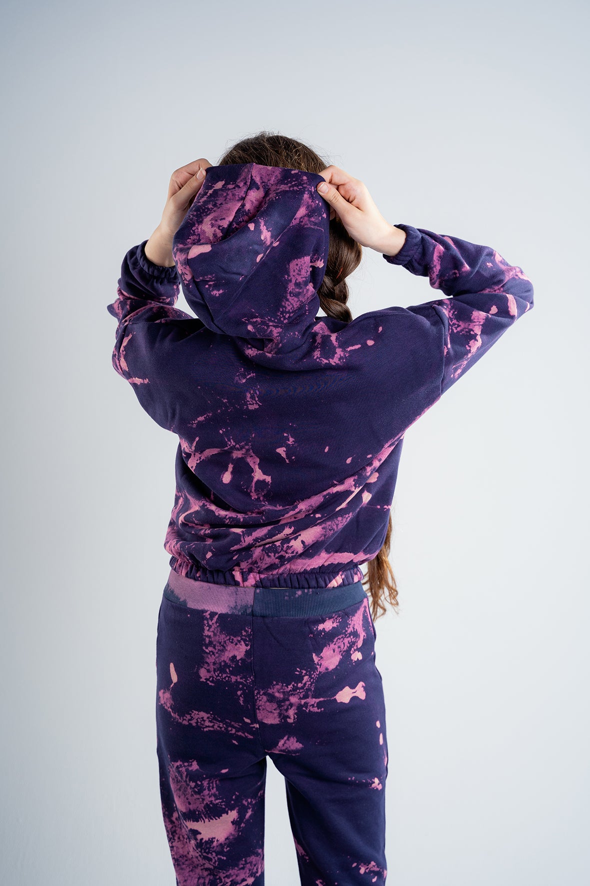 Girls Tie Dye Navy Pajama Cropped Hoodie with Joggers