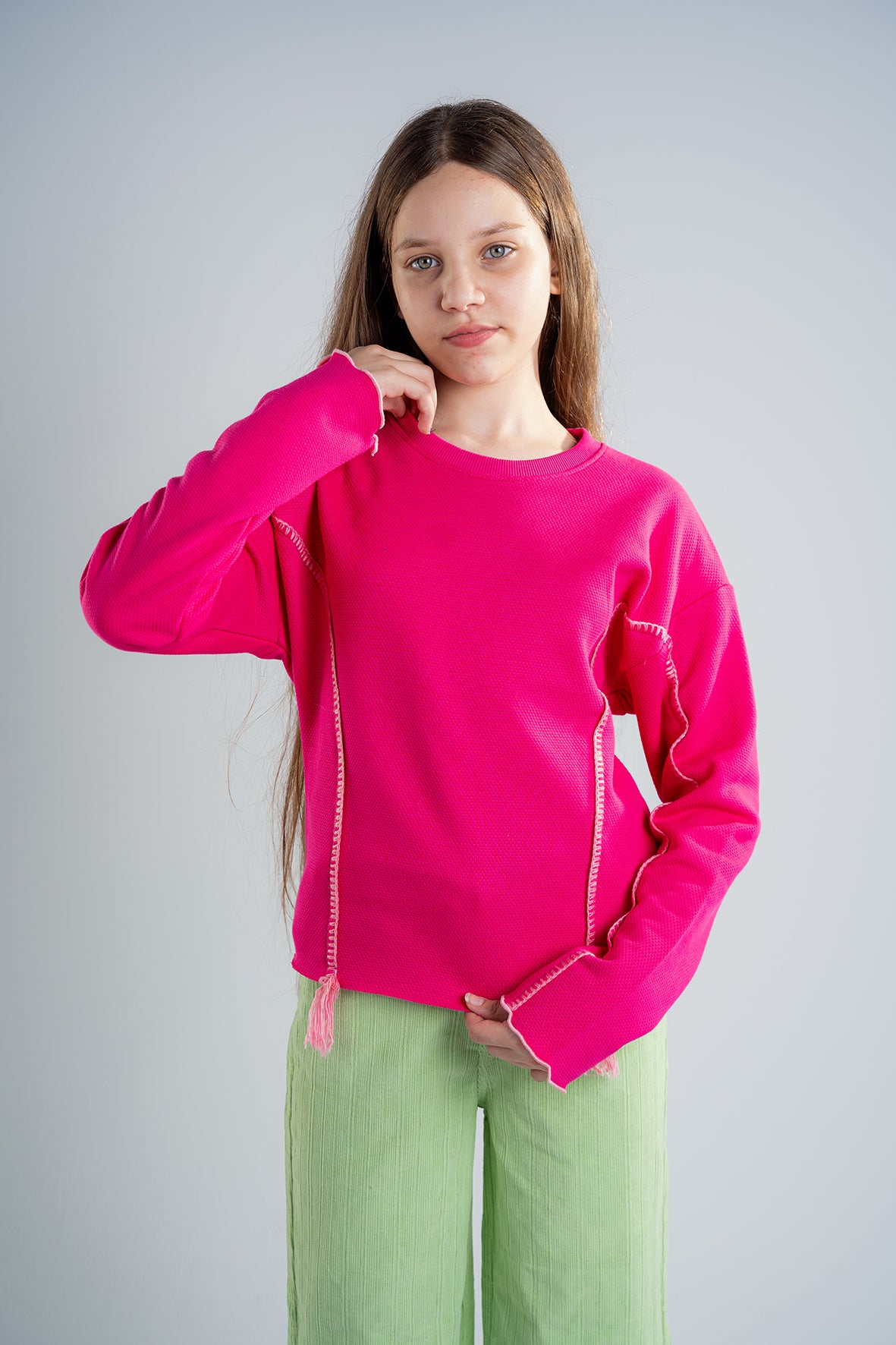 Girls Fuchsia Blouse With stitch detail