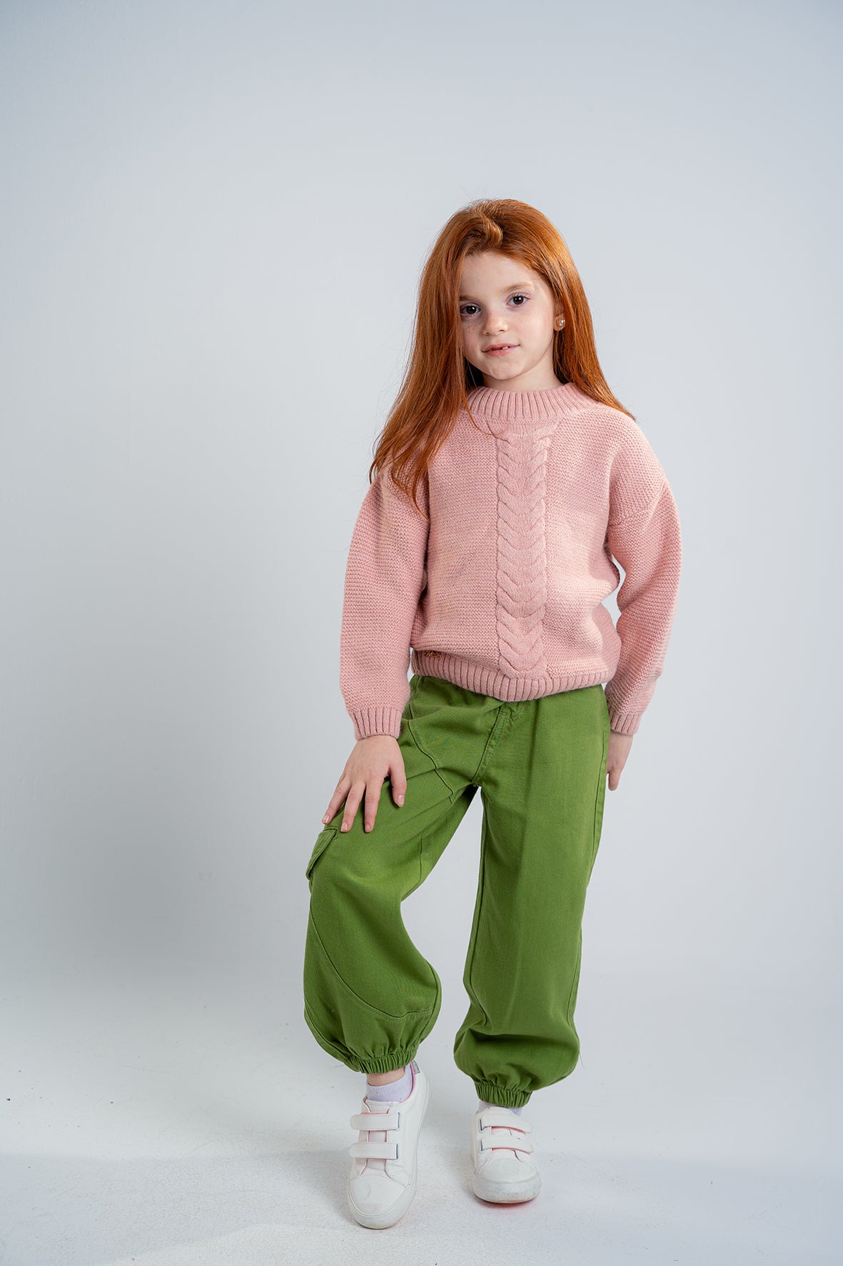 Girls Pink Knitted Crewneck Pullover