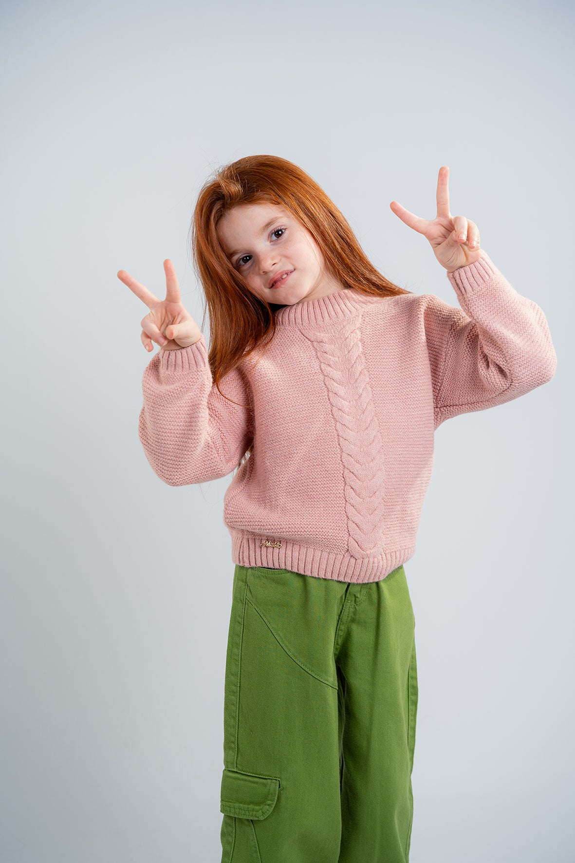 Girls Pink Knitted Crewneck Pullover