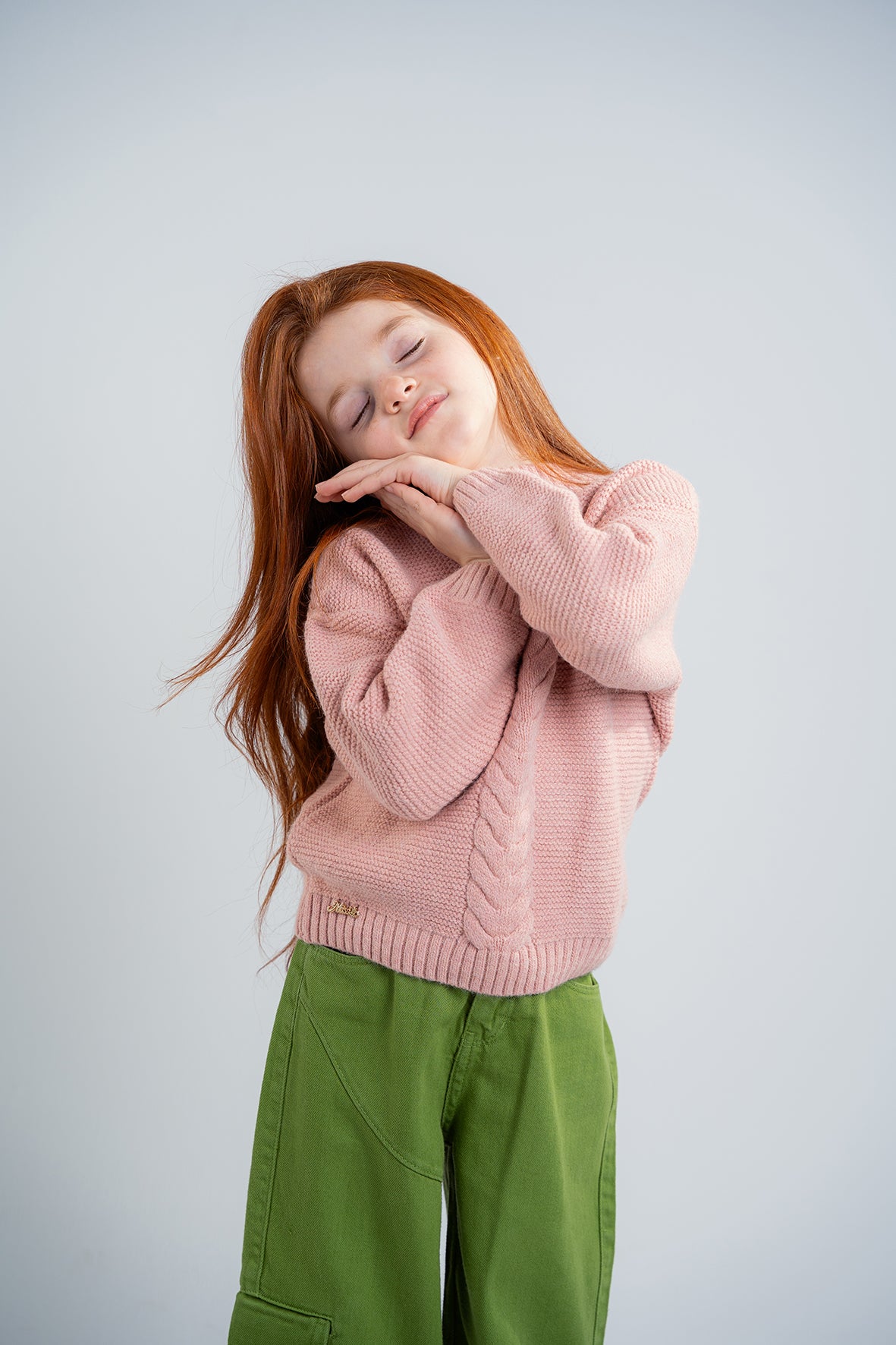 Girls Pink Knitted Crewneck Pullover