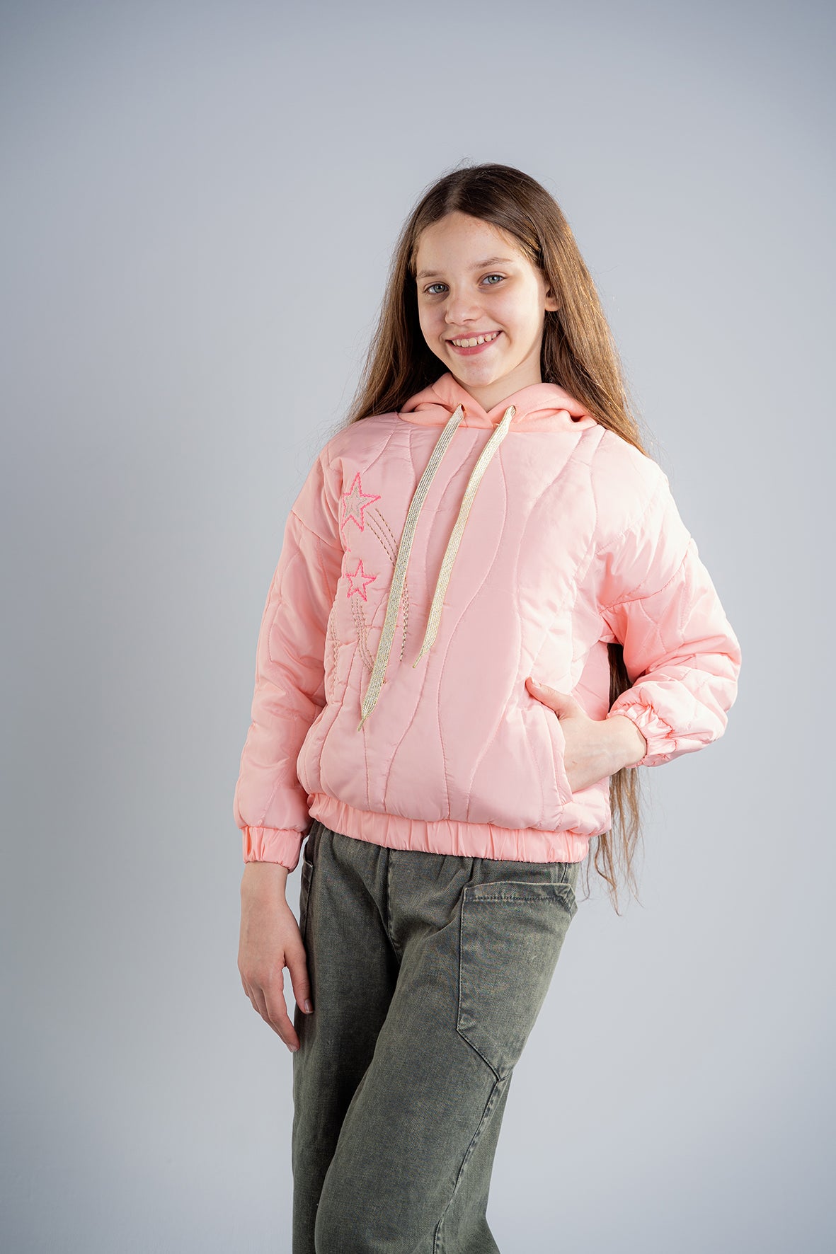 Girls Casual Pink Hooded Embroidered Sweatshirt