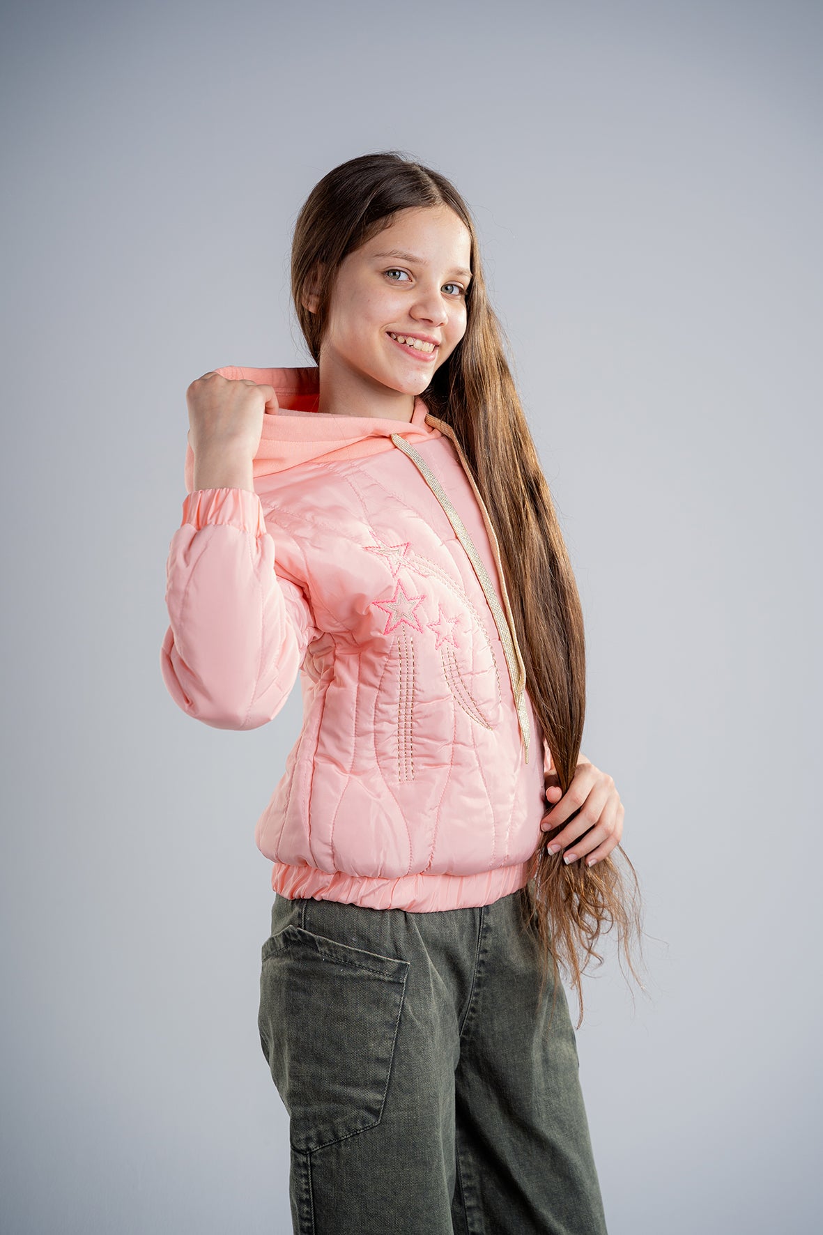 Girls Casual Pink Hooded Embroidered Sweatshirt