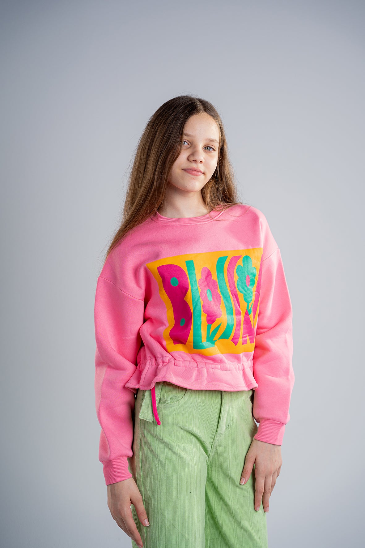 Girls Pink Sweatshirt With Blossom Printed