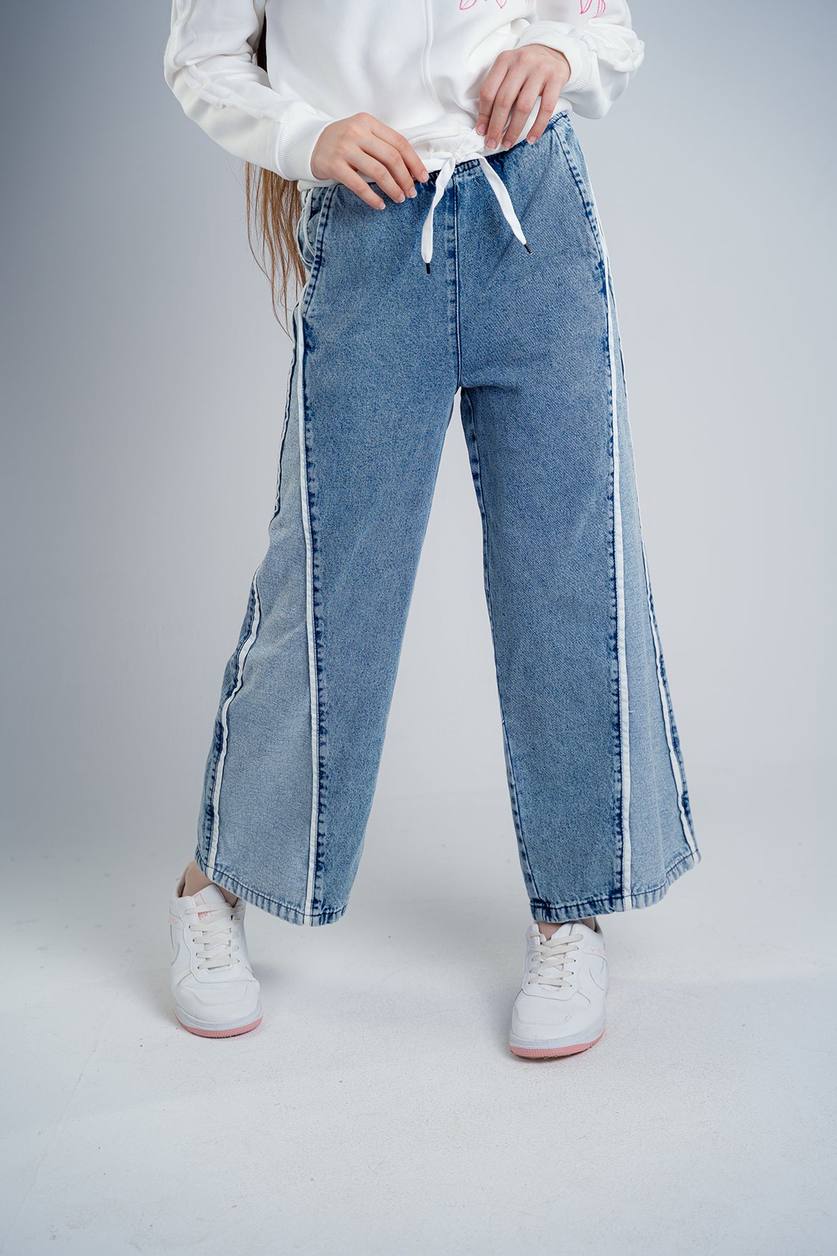 Girls High Rise Wide Leg Elastic waist Blue Jeans