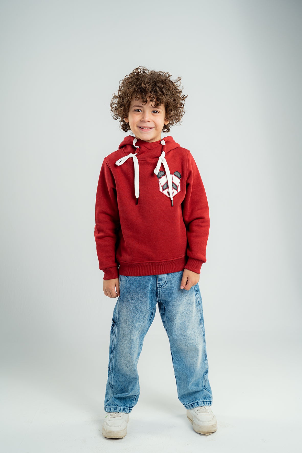 Boys Dark Red Hoodie with Panda Face Embroidered