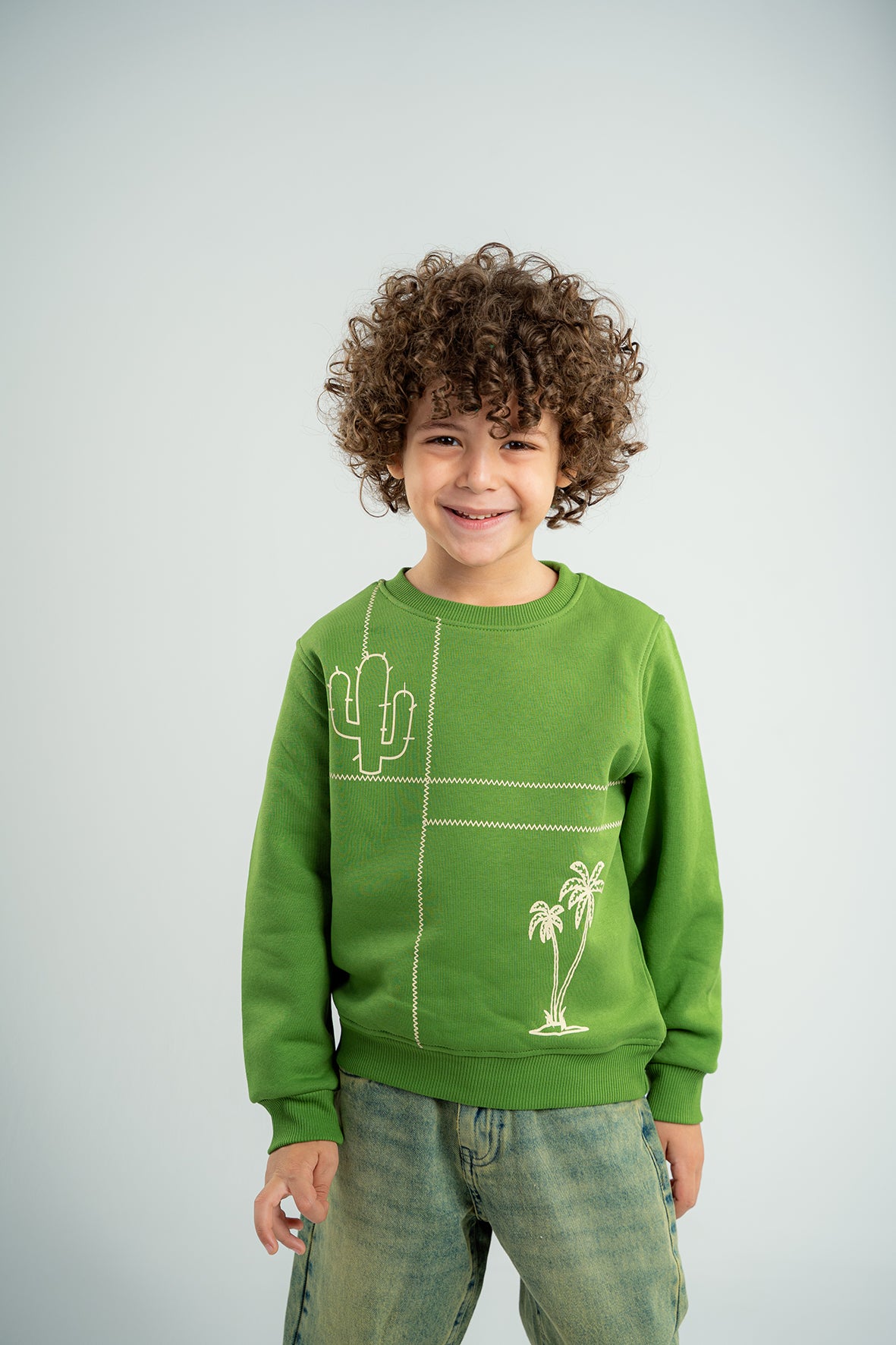 Boys Printed Green Fleece Sweatshirt