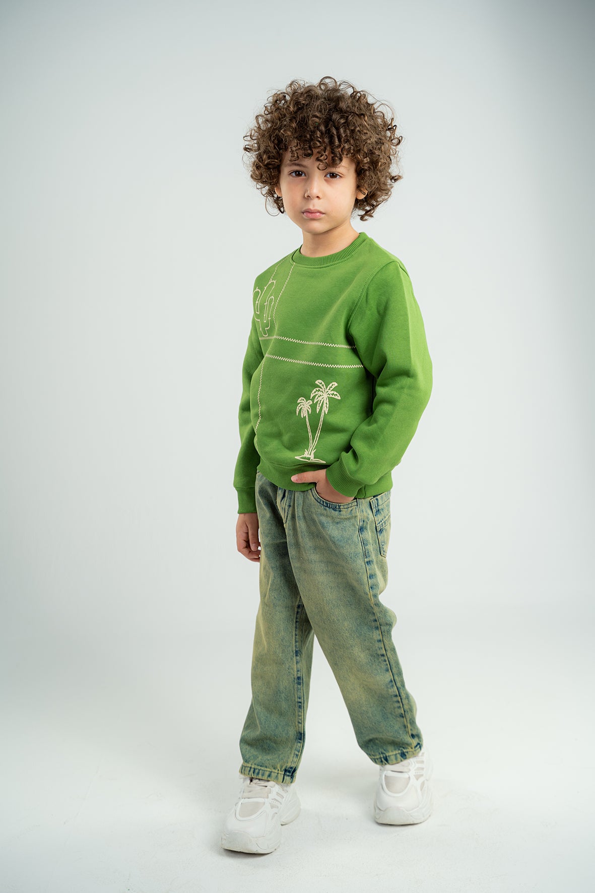 Boys Printed Green Fleece Sweatshirt