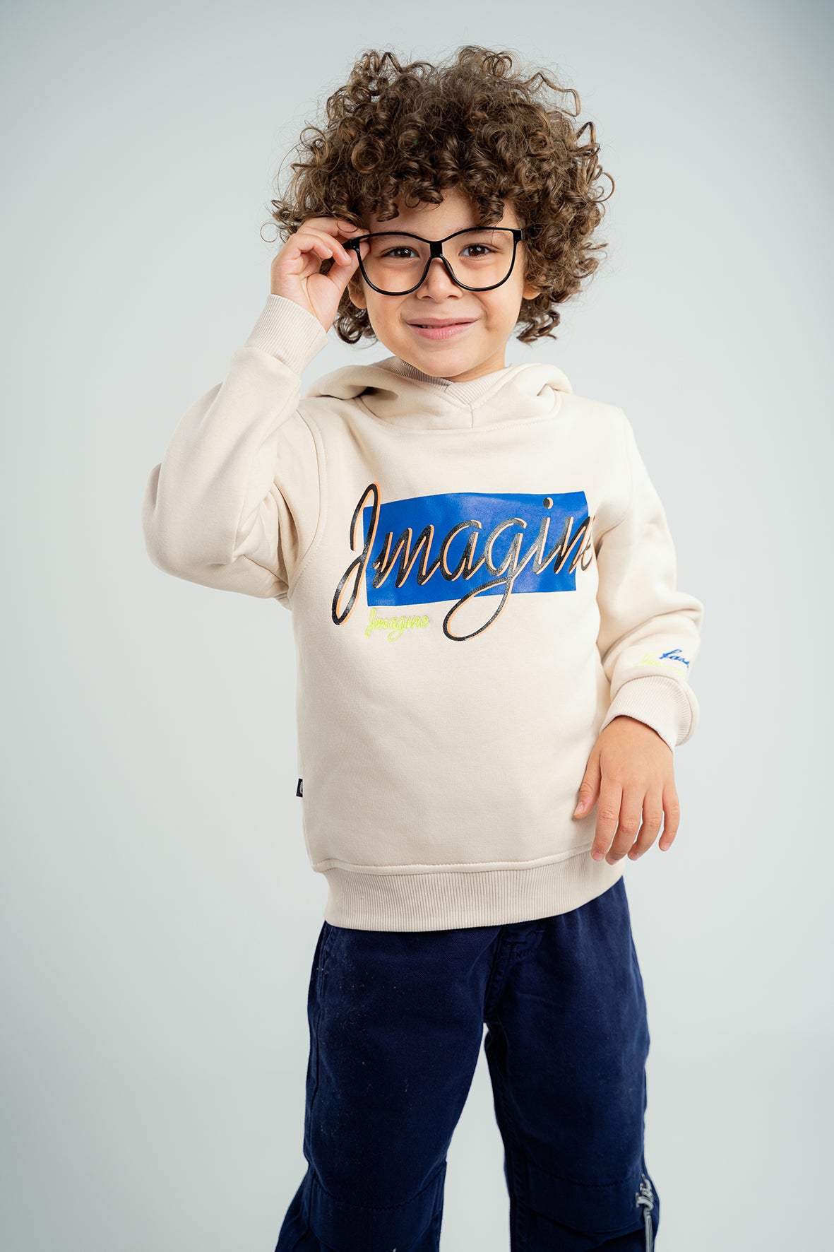 Boys Beige Regular Fit Hoodie Long Sleeve With Print