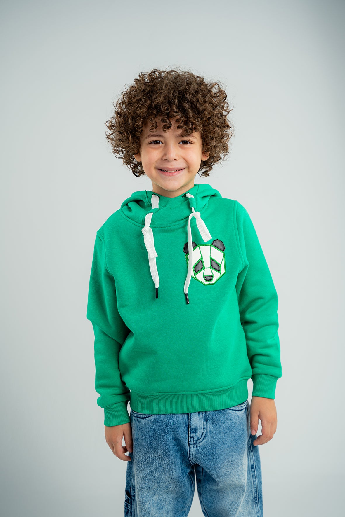 Boys Green Hoodie with Panda Face Embroidered